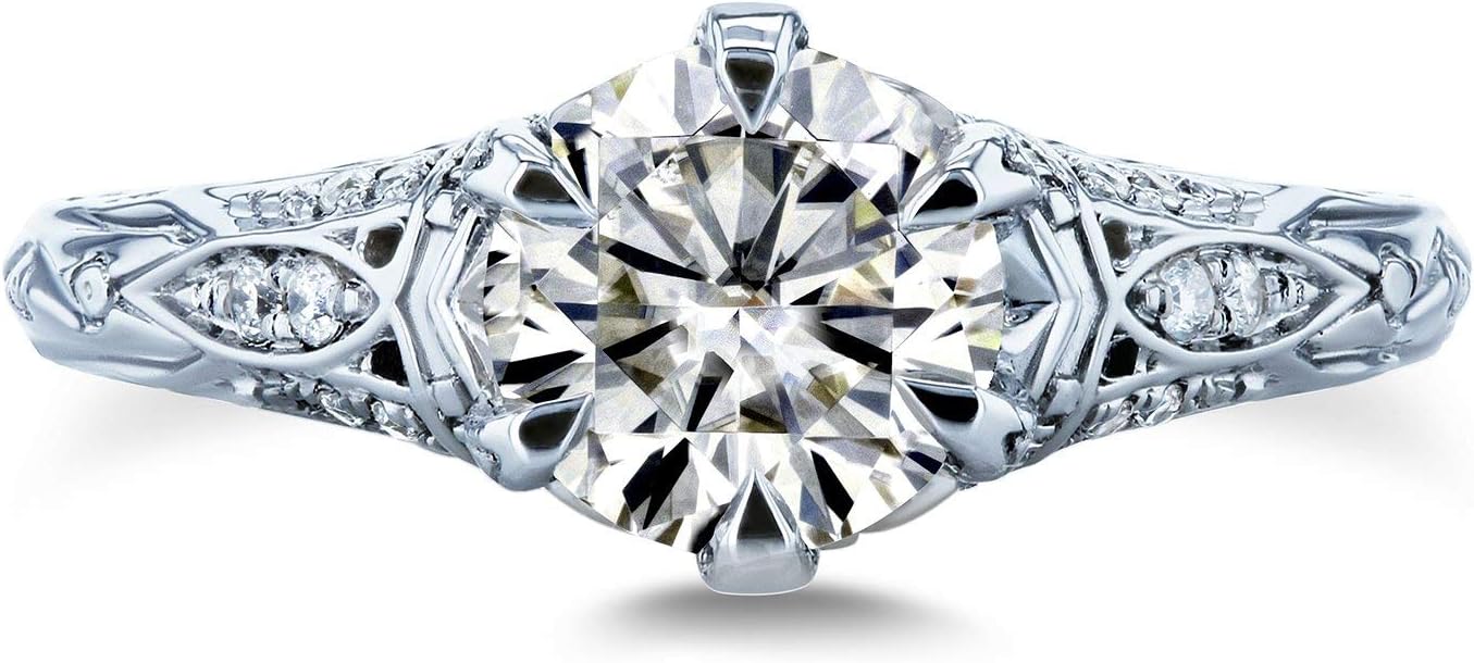 Kobelli Moissanite (GH) 6-Prong Antique Style Engagement Ring 1 1/6 CTW 14k White Gold, 4.5