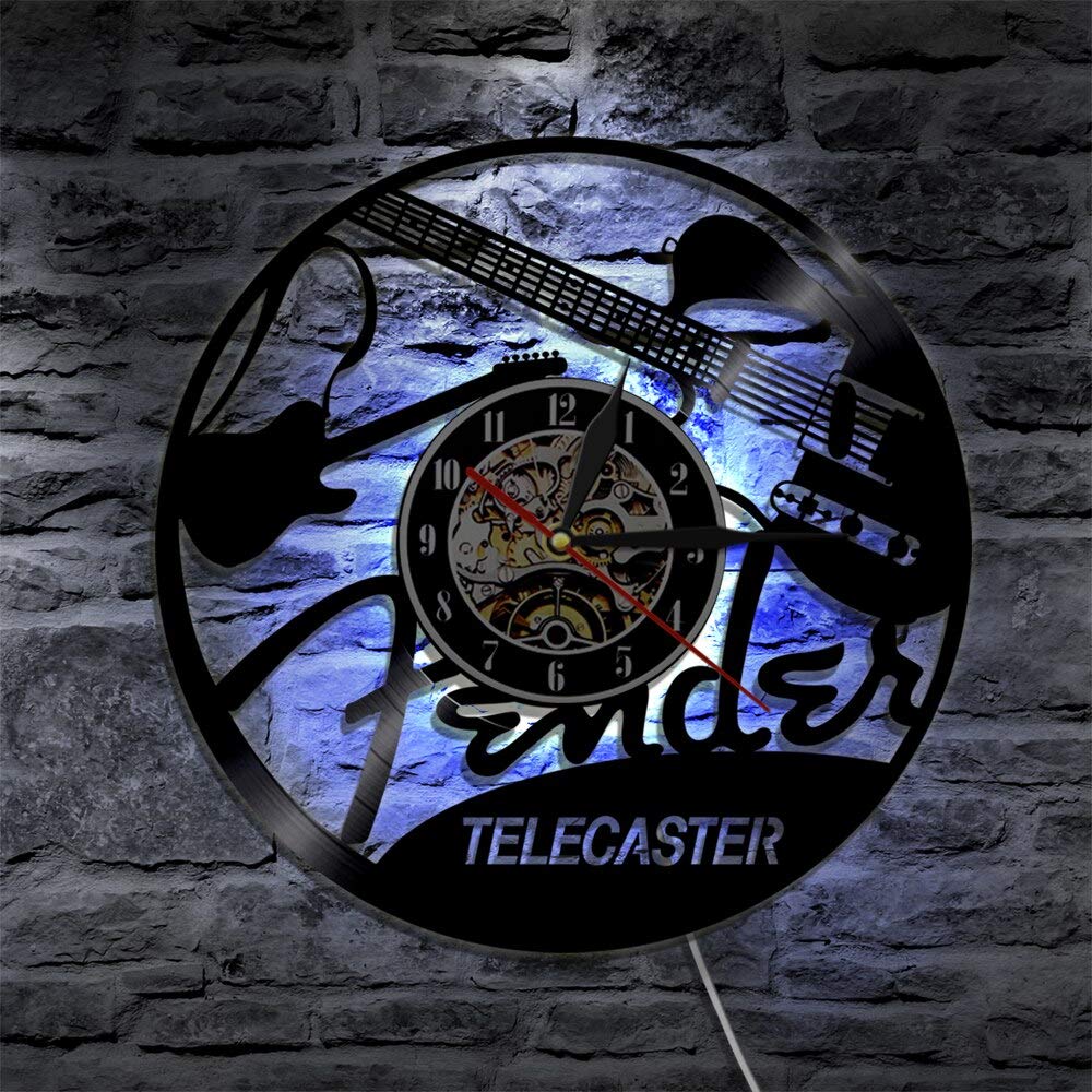 ELD Gitara Rock N Roll muzyka płyta winylowa zegar ścienny Telecaster wisząca dekoracja dla miłośnika gitarzysty prezent gitara rock salon dekoracja sztuka zegary ścienne zegarki