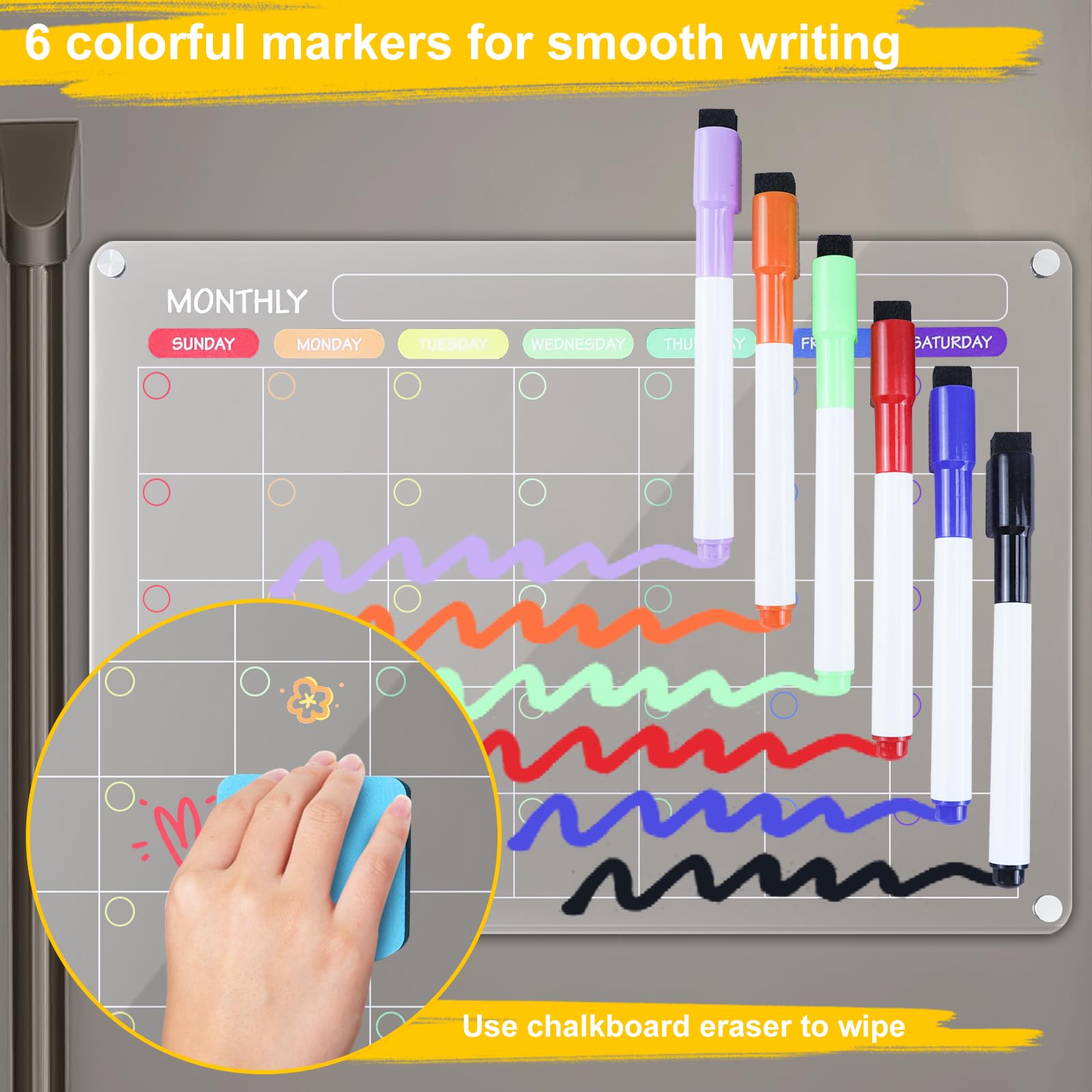 Calendario Magnetico Da Frigorifero Trasparente - Lavagna Mensile 40x30 Cm Con Penne E Accessori - Foto 2