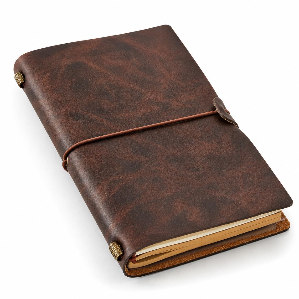 RILIHO Nachfüllbares Leder-Tagebuch, 144 Seiten, Reisetagebuch mit unlinierten Seiten und Reißverschlusstasche, 20,3 x 12,2 cm, echtes Reisetagebuch für Künstler, Dunkelbraun