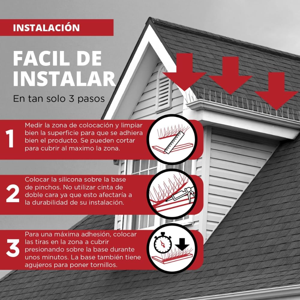 Pack de 5 Metros de Pinchos Antipalomas | Remi Hogar | Púas para Palomas de Acero Inoxidable | Ahuyenta Palomas Efectivo | 10 Tiras de 50cm Montadas | Con base transparente