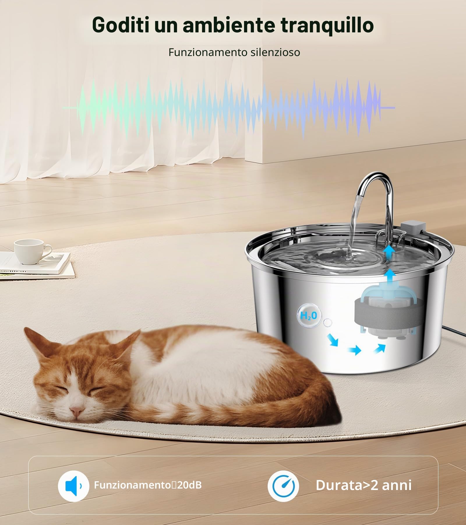 TOMXCUTE Fontanella per Gatti 3,2L in Acciaio Inox