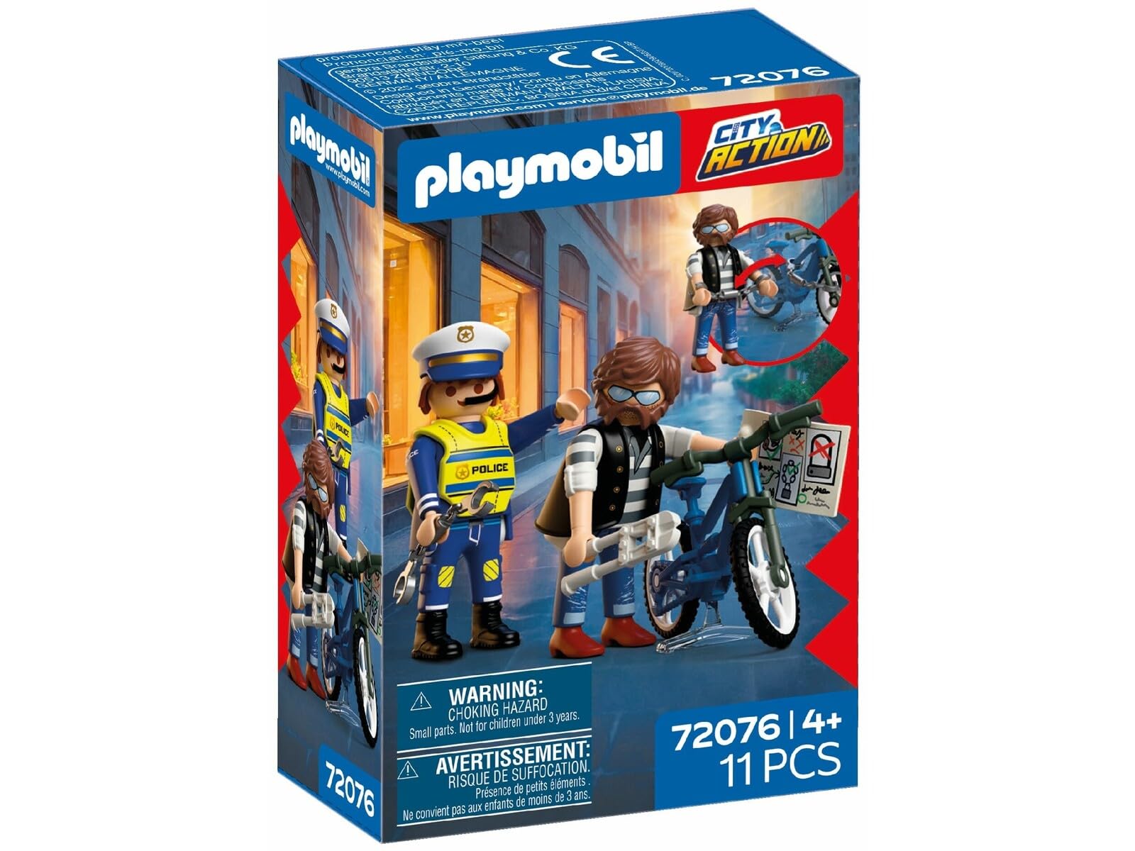 Playmobil City Action Bicycle Robber Set 72076, Policeman and Thief Figures with Bicycle, 11 Pieces, from 4 Years