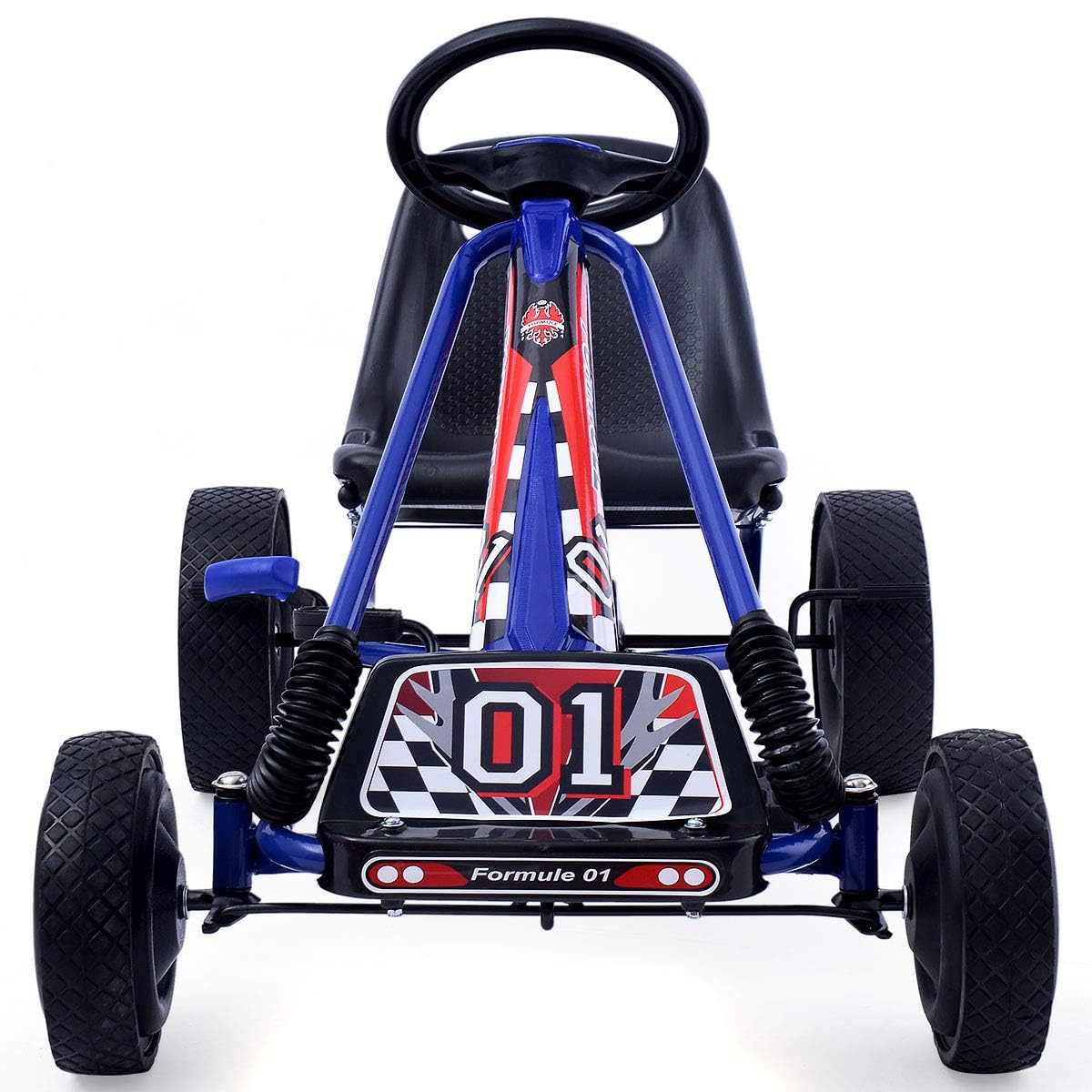RELAX4LIFE Go Kart para Niños con Asiento Ajustable en 2 Niveles, 2 Pedales Antideslizantes y Freno de Mano, Coche de Pedales de PP con Ruedas de Goma, Adelante y Atrás, 101x61x62cm (Azul)