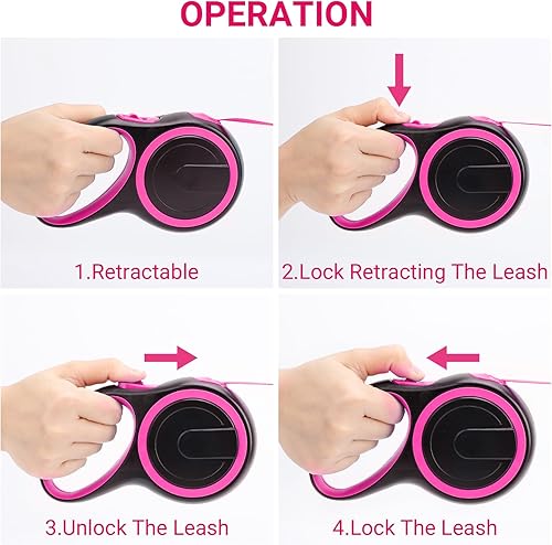 Miniatura 5 de Segarty Correa retráctil rosa para perro, correa de perro resistente de 16 pies para perros medianos y pequeños de hasta 44 libras, mango