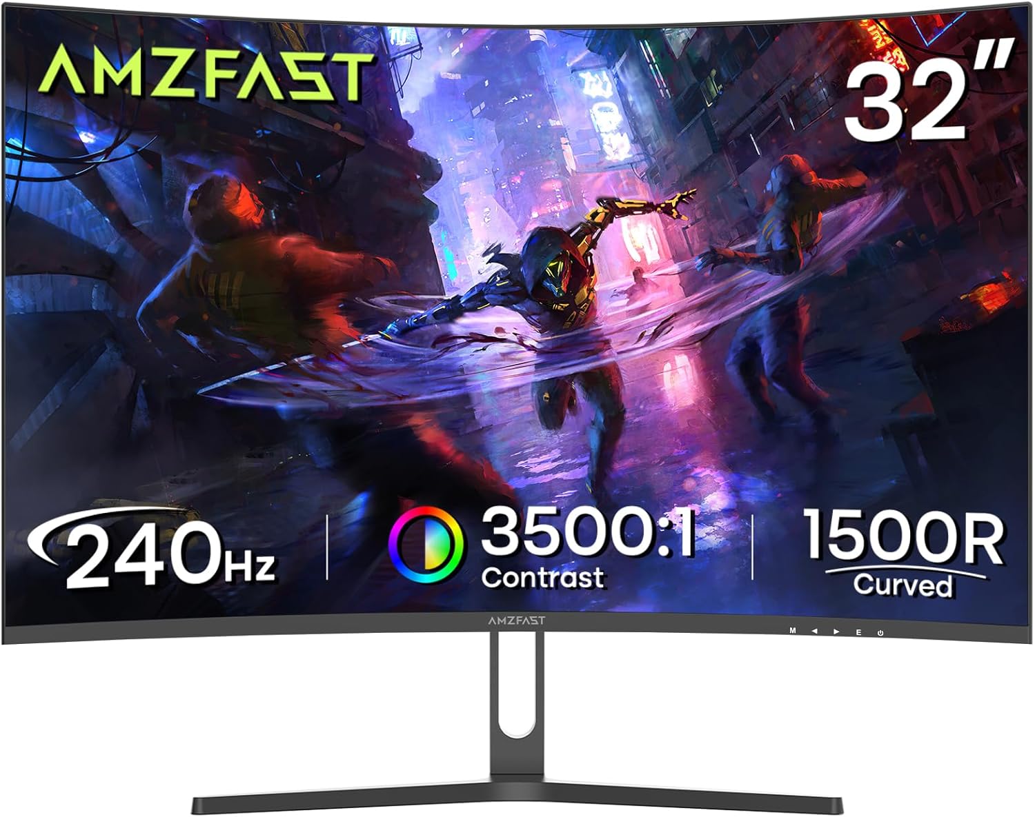Amzfast 32 Inch 240Hz Curved Gaming Monitor – 1500R, FHD 1080p, 1ms MPRT, Adaptive-Sync, 120% sRGB, HDMI 2.0/DP 1.4 (AMZG32C3F)