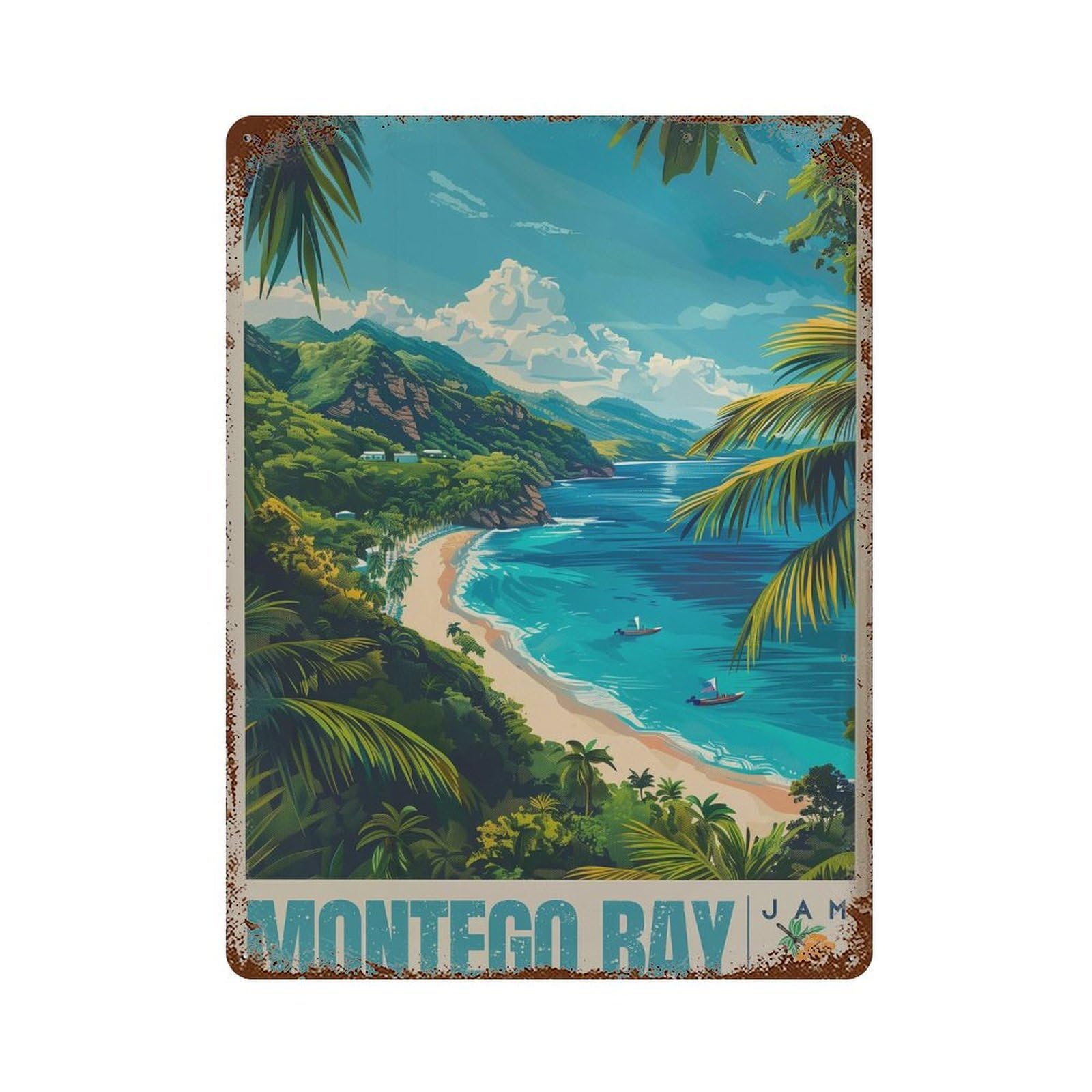 xiaoxiaoshen Montego Bay Jamaica Travel Caribbean Wall Decor Art Metal Tin Poster Modern Home Decor Art Home Bar Shop Decorations Vintage Sign 40x30cm