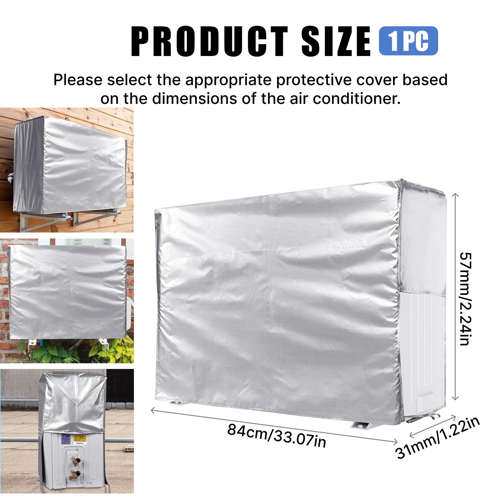 leruiyezs Funda Aire Acondicionado Exterior,84x57x31cm,1.5P,Con Correas,Impermeable,A Prueba De Polvo,Protector Solar,Funda Para Aire Acondicionado Exterior Impermeable,Gris — view 2