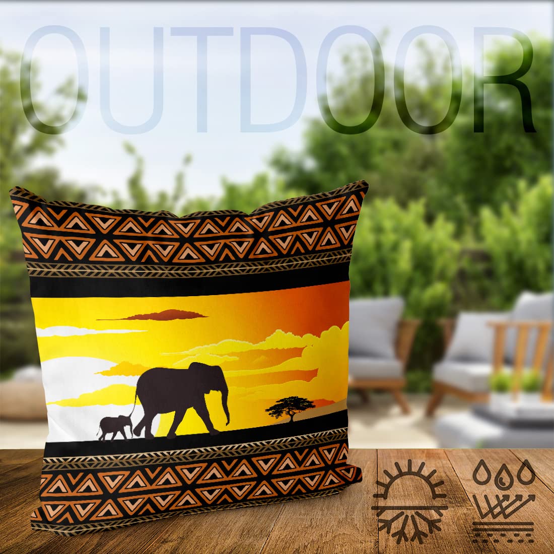 VOID Afrika Elefanten Giraffen Kissenbezug Kissenhülle Sofakissen Kissen Deko Outdoor-Kissen Dekokissen, Kissen Größe:50 x 50 cm