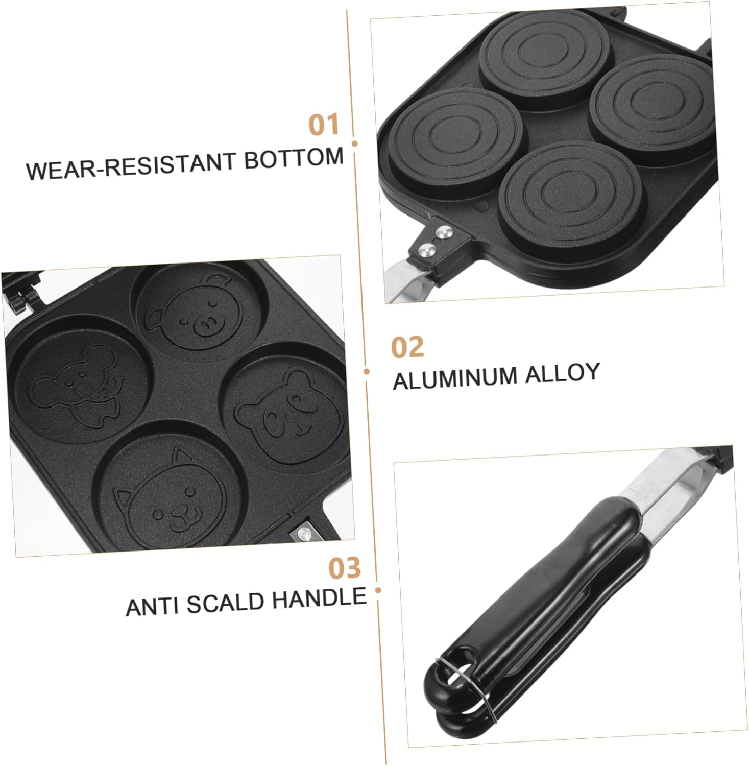 VOSAREA Creative Egg Cooker Non Stick Frying Pan for Breakfast Double Sided Kitchen Tool with Cavity Design for Cooking Eggs Pancakes and Hamburgers