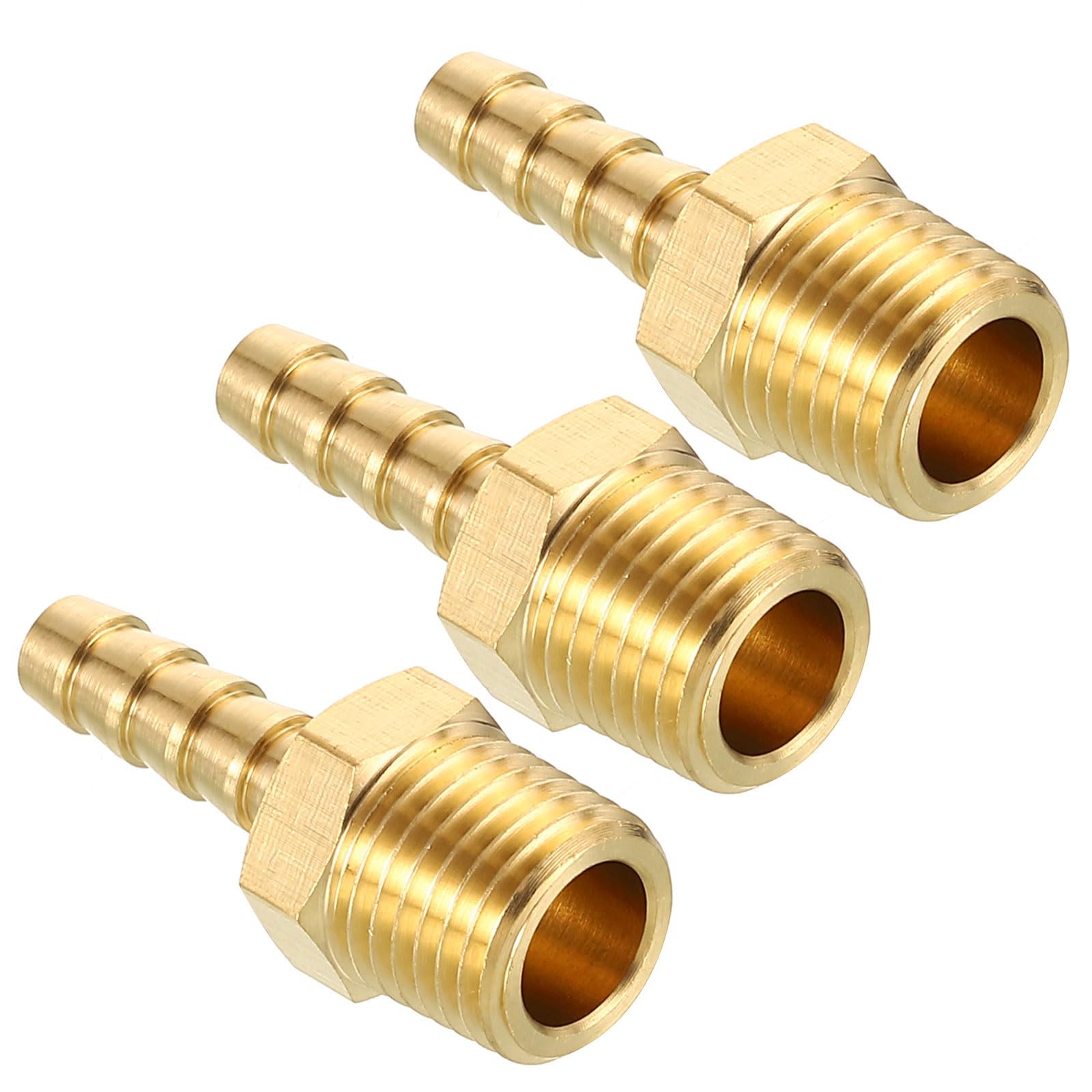 Pack of 3 Brass Hose Barb Fittings 1/4" Hose Barb to 1/4" NPT Male Fittings