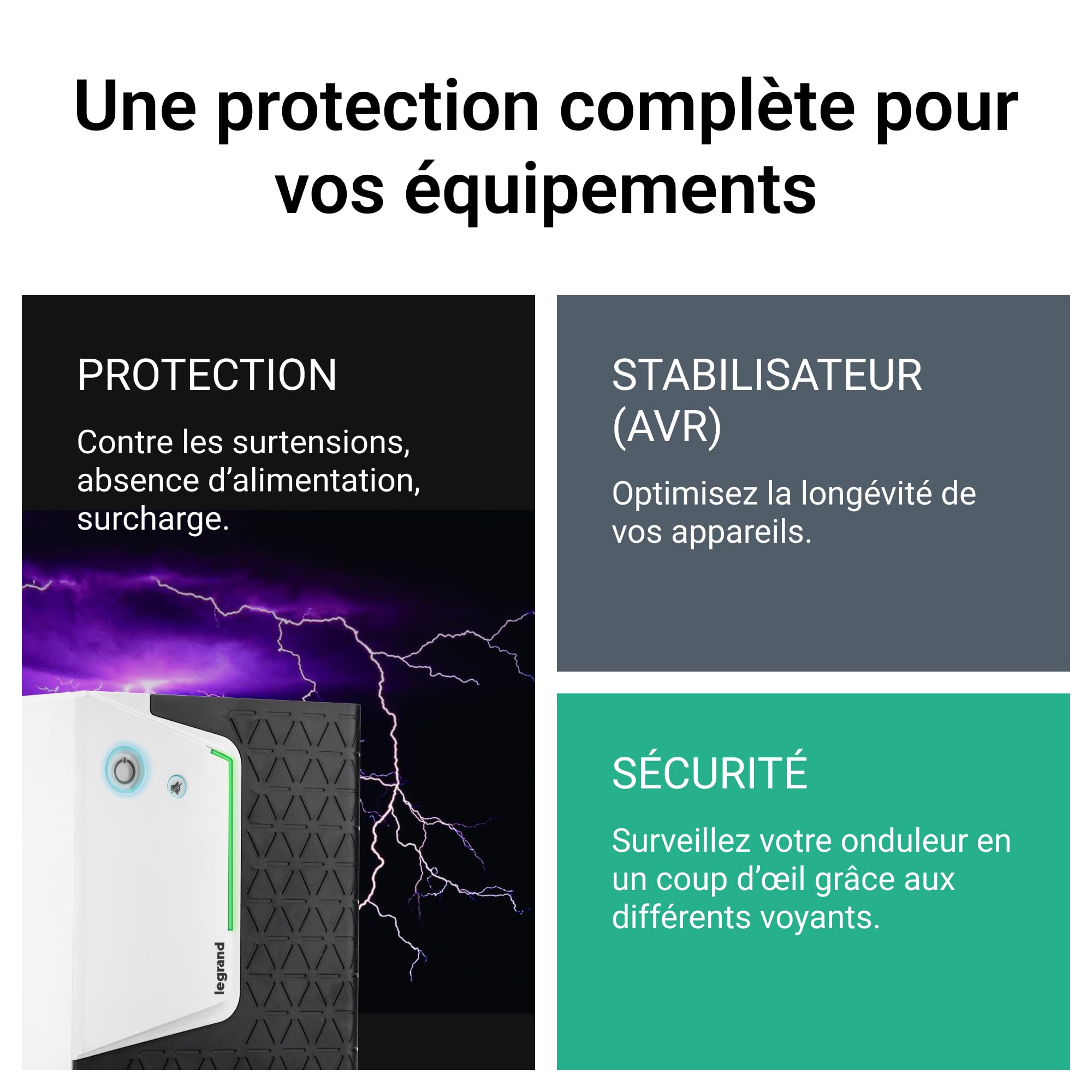 Legrand 310191 Onduleur Tour Keor SP Line Interactive 2 Prises 2P+T, 2 Prises Iec, Autonomie 5 à 30 Minutes, USB Port, 1500VA, 900W, Noir/Blanc