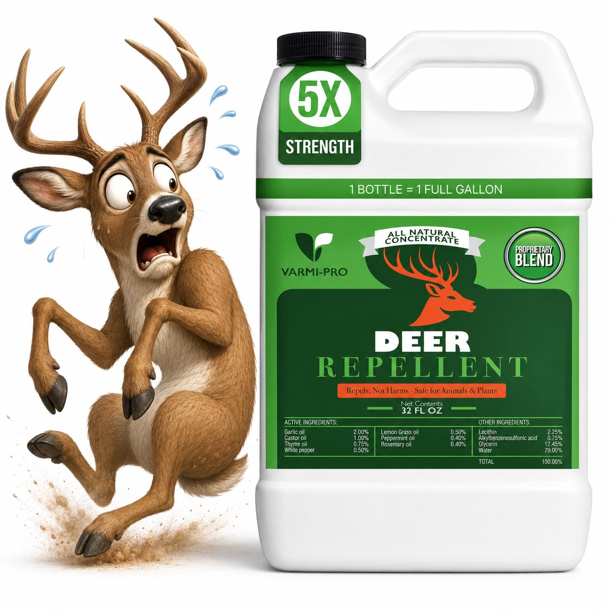 Deer Repellent Spray, Natural Deer Deterrent Concentrate for Lawns 32 fl oz