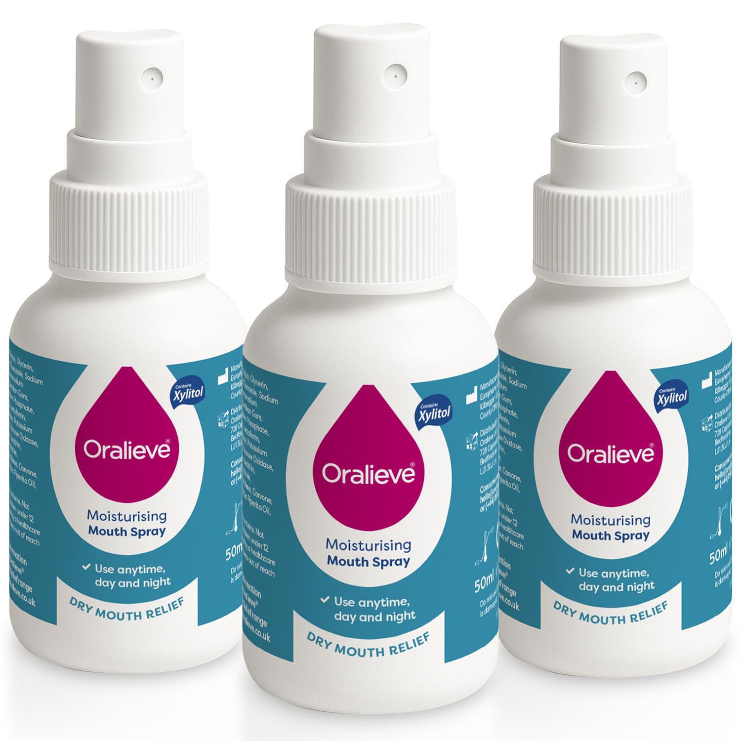Oralieve Moisturising Dry Mouth Relief Spray (3 x 50ml), Hydrating Relief for Sore, Sensitive Mouths with Xylitol to Protect Teeth - Genuine Oralieve Dry Mouth Spray