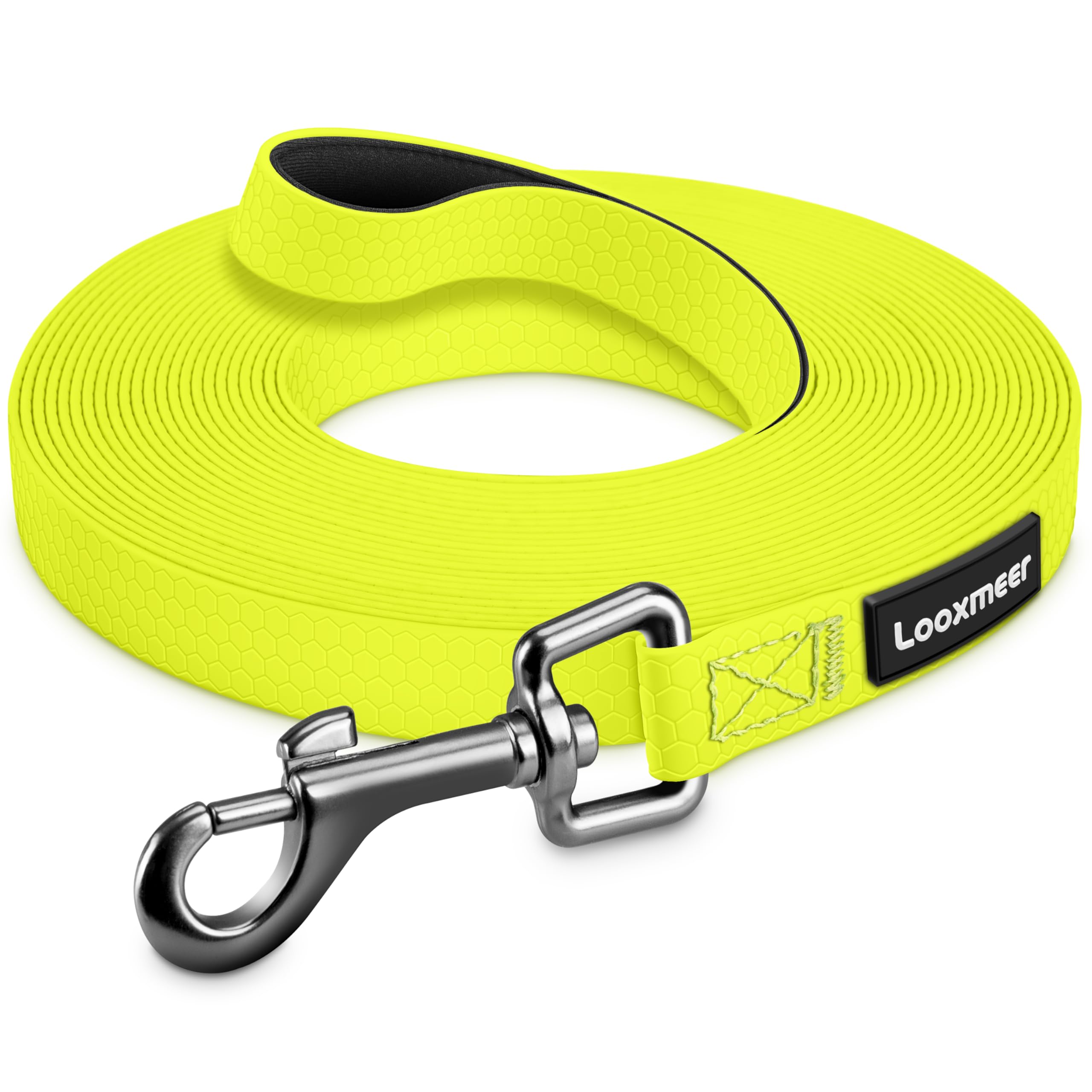 Looxmeer Guinzaglio Addestramento per Cani, Guinzaglio per Cani 3 m/5M/7M/10M/15M/20M/25M/30M, Lunghina Cane Leggero Durevole con Moschettone a D, Custodia Portabile, Giallo Fluo