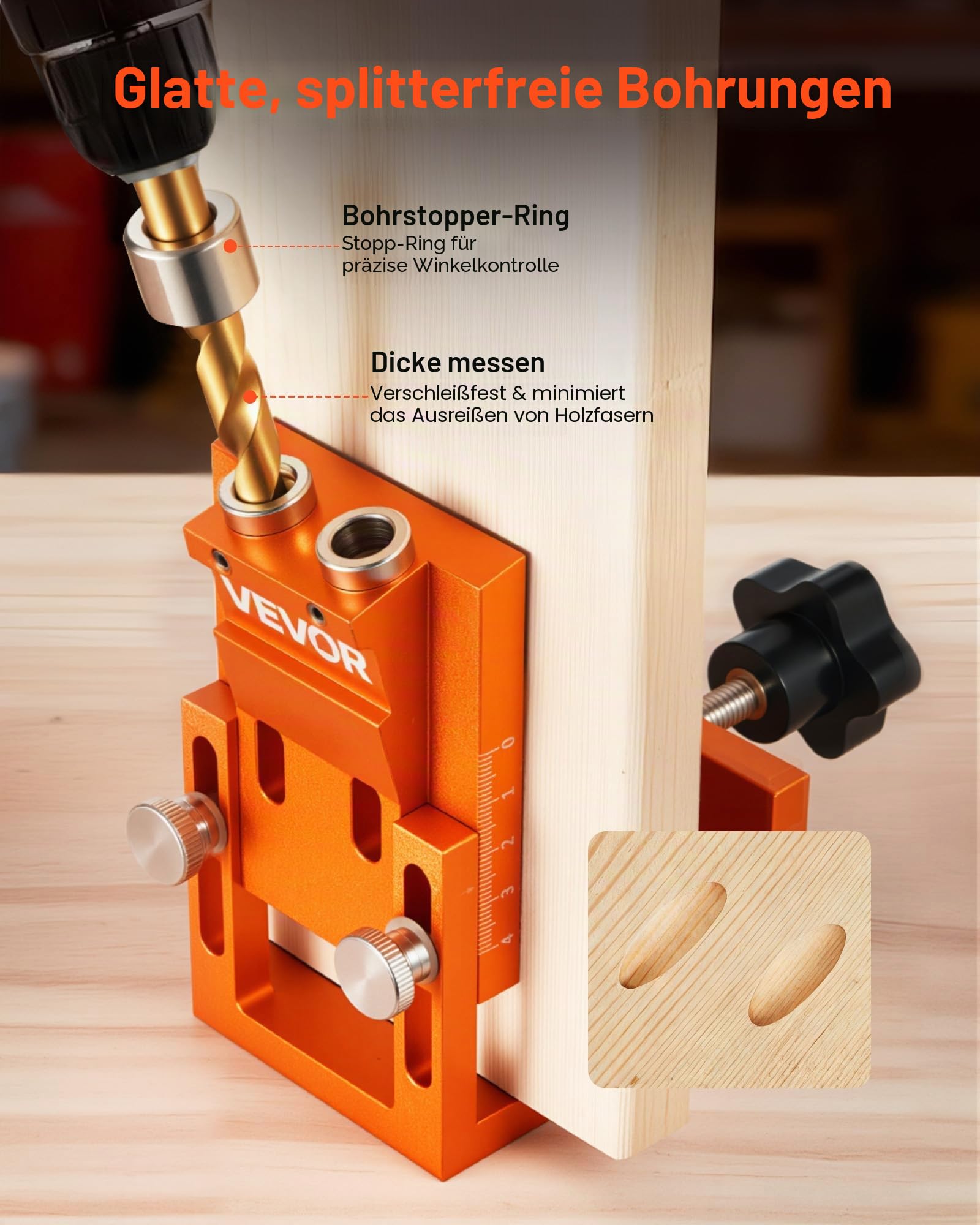 VEVOR Pocket Hole Jig Set Taschenloch-Vorrichtungssatz 12-48 mm Vorrichtungs-Taschenlochsystem mit Stufenbohrer, Sechskantschlüssel, Bohrstoppring, Vierkant-Antriebsbit, Dübel und Schrauben