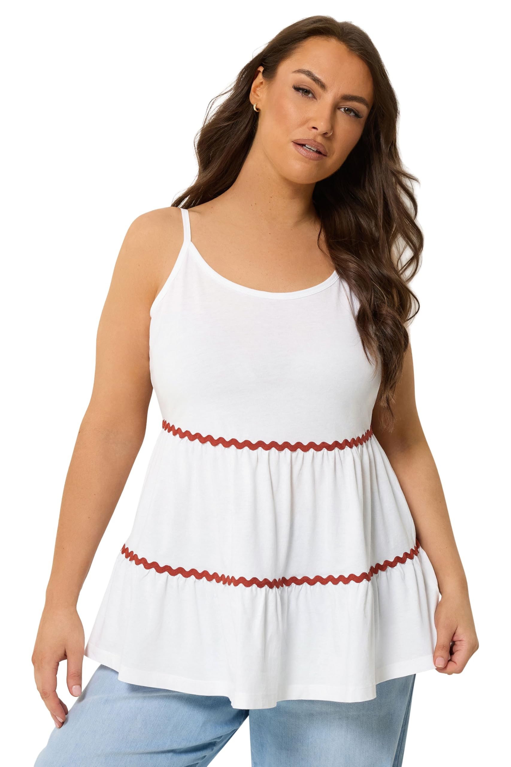 Yours Women's White Tiered Trim Vest Top In | : 30/32