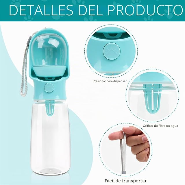 Foto 4 de 7 de 500ML Botella Agua Perro, Taza para Beber para Mascotas al Aire Libre,Botella de Agua Portatil para Mascotas…