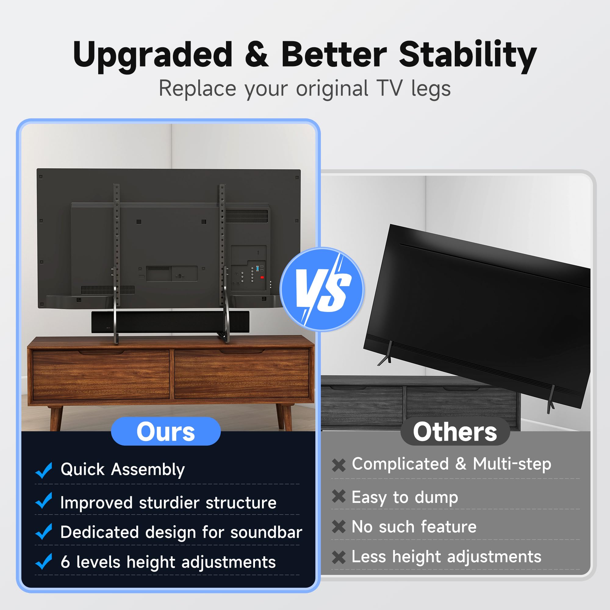 XINLEI Supporto TV universale per TV da 22 a 85 pollici, base in metallo anti-oscillazione, piedini di ricambio robusti e regolabili, VESA max. 1000 x 500 mm, capacità di carico di 55 kg ML1760E