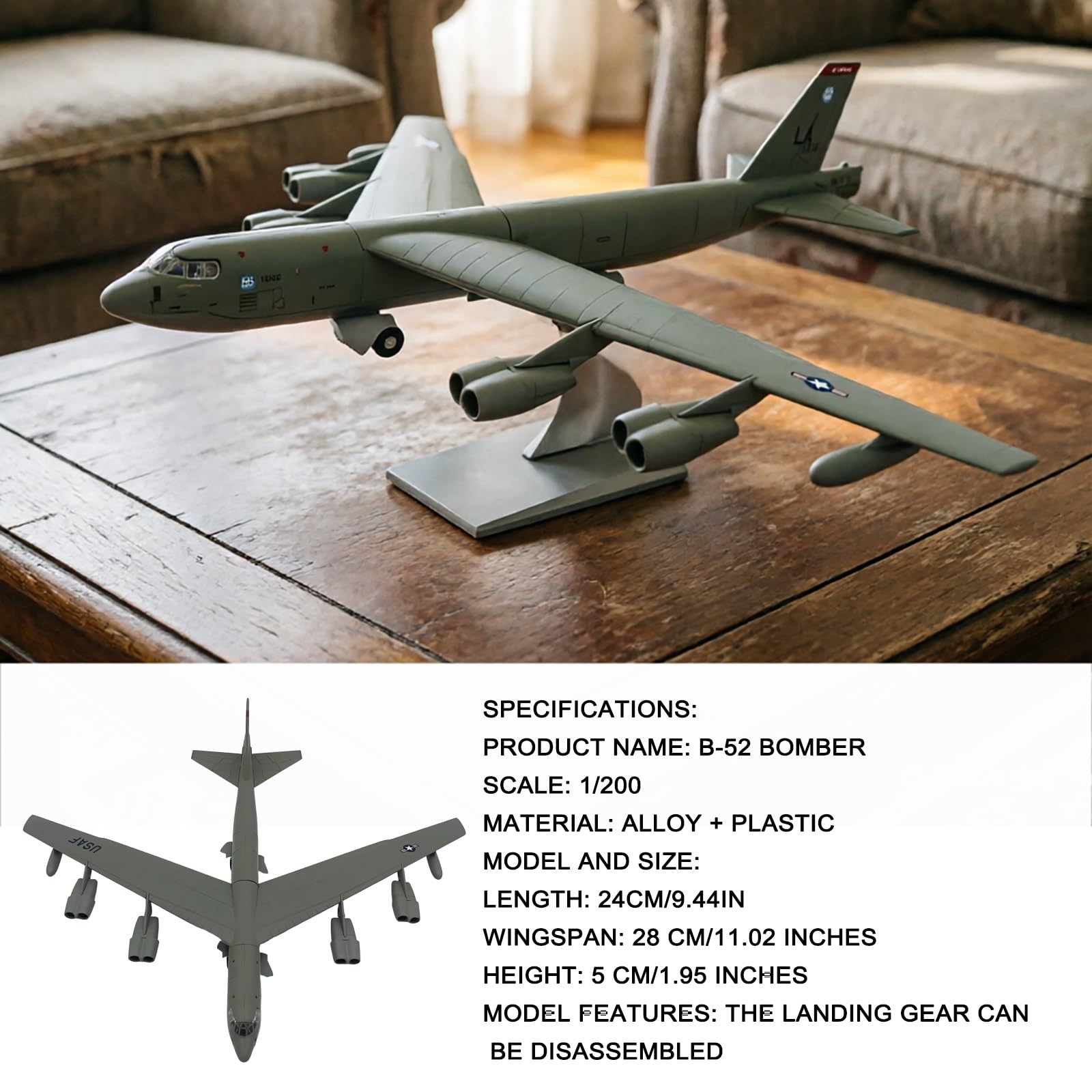 1/200 B-52 Stratofortress Bombardiere Pesante Modello in Metallo Pressofuso Aereo Militare ad Alta Precisione con Espositore, Edizione da Collezione for Appassionati Aviazione Regalo