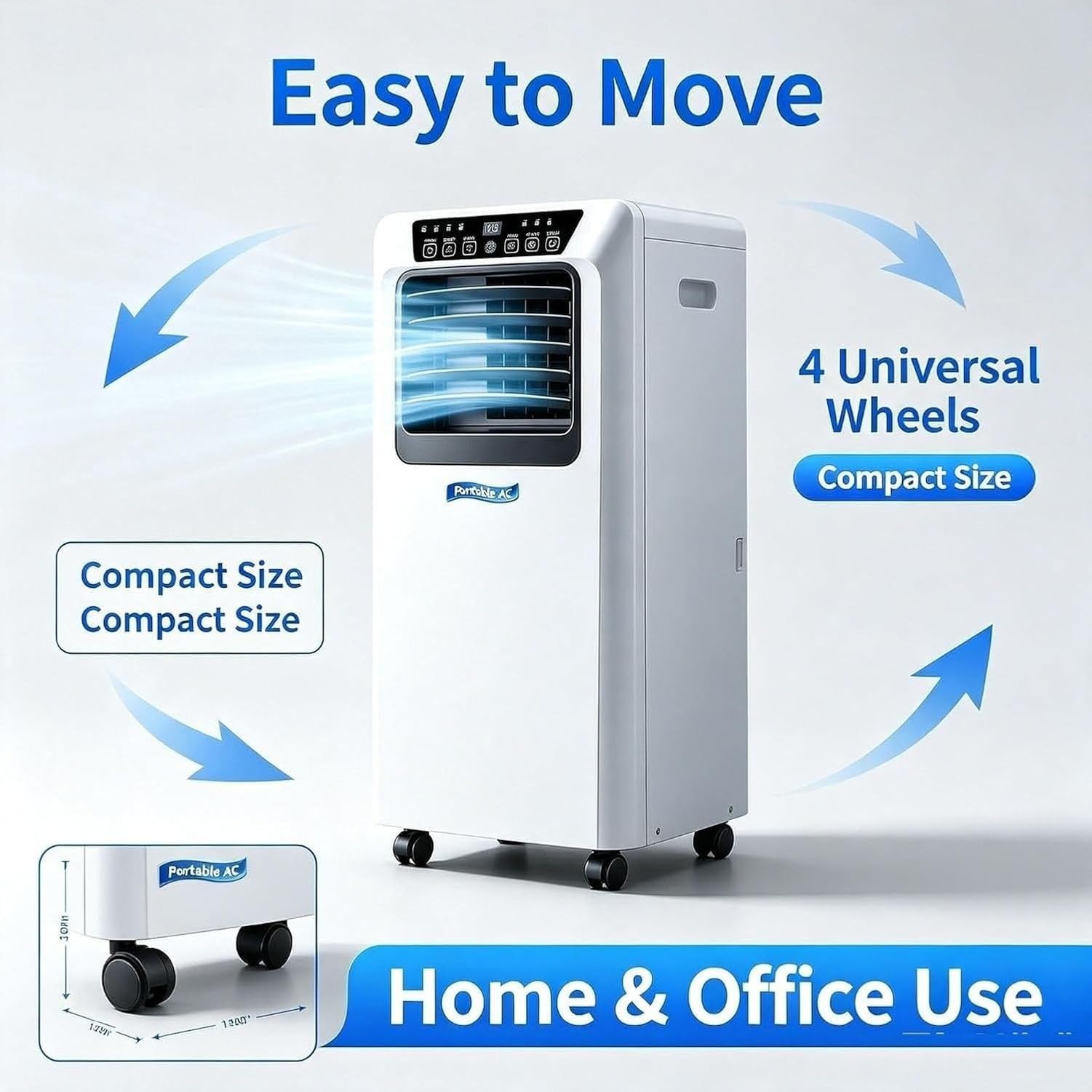 Condizionatore Portatile 14000 BTU, 2-in-1 Raffredda e Riscalda, Deumidificatore per Ambienti Fino a 40mq, unità Mobile con Ruote Rotanti e Telecomando per Ogni, 9000 Btu, 9000 BTU
