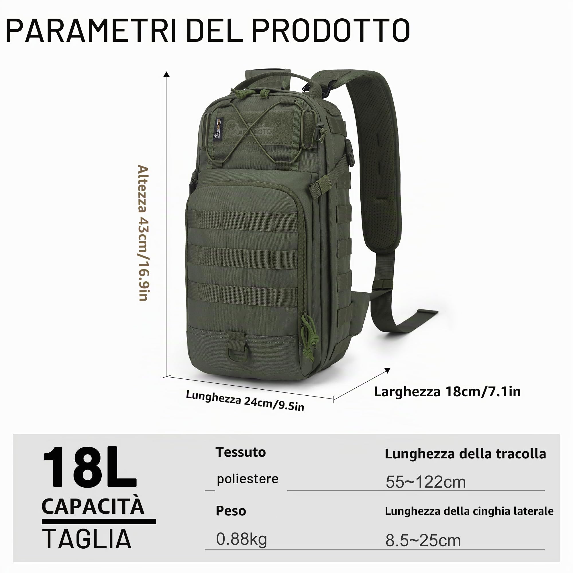 Mardingtop 18L Zaino tattico da uomo, con spallacci rimovibili, versatile zaino 3 in 1, per attività all'aperto, campeggio e lavoro