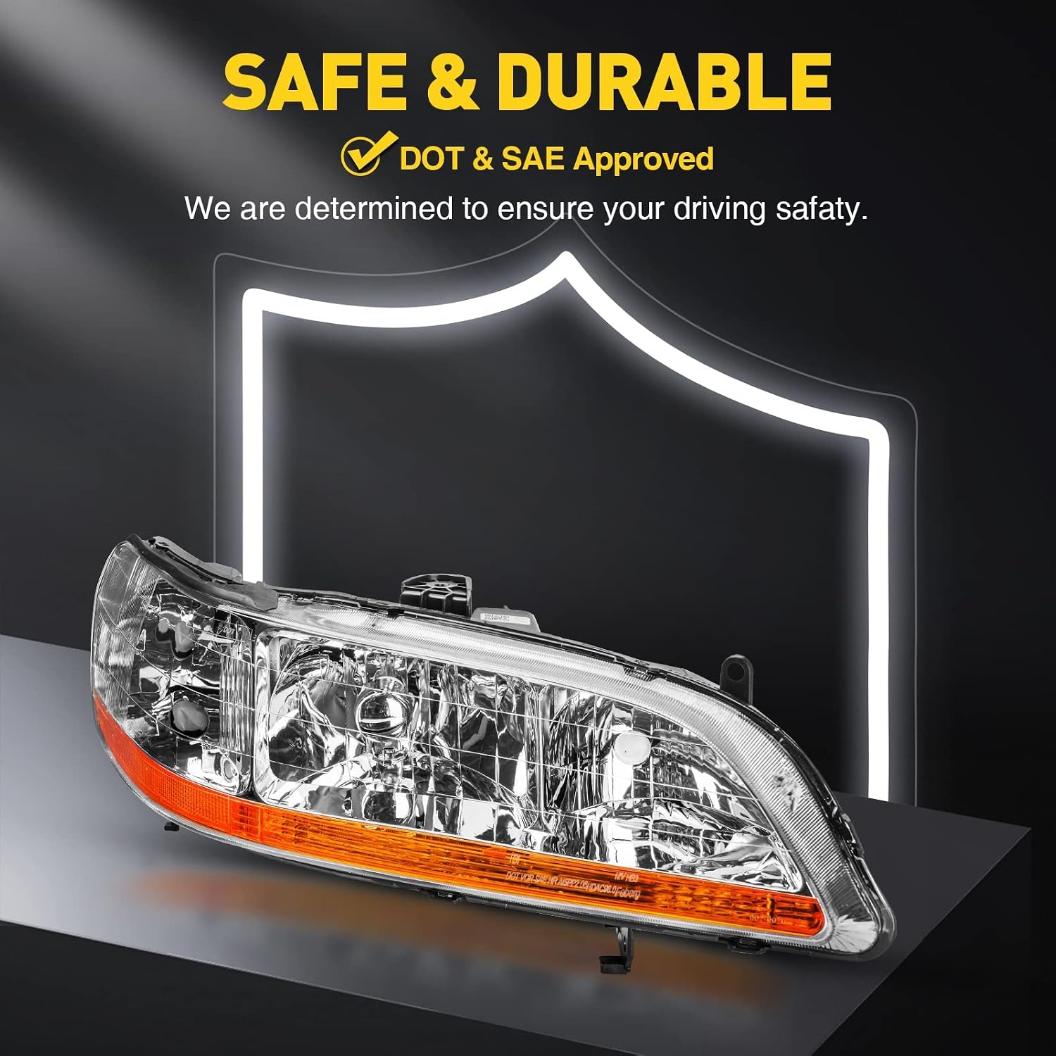 PHILTOP Headlights Assembly Compatible with 1998 1999 2000 2001 2002 Honda Accord,Chrome Housing Clear Lens Amber Reflector,Halogen Headlamps (Driver + Passenger Side)