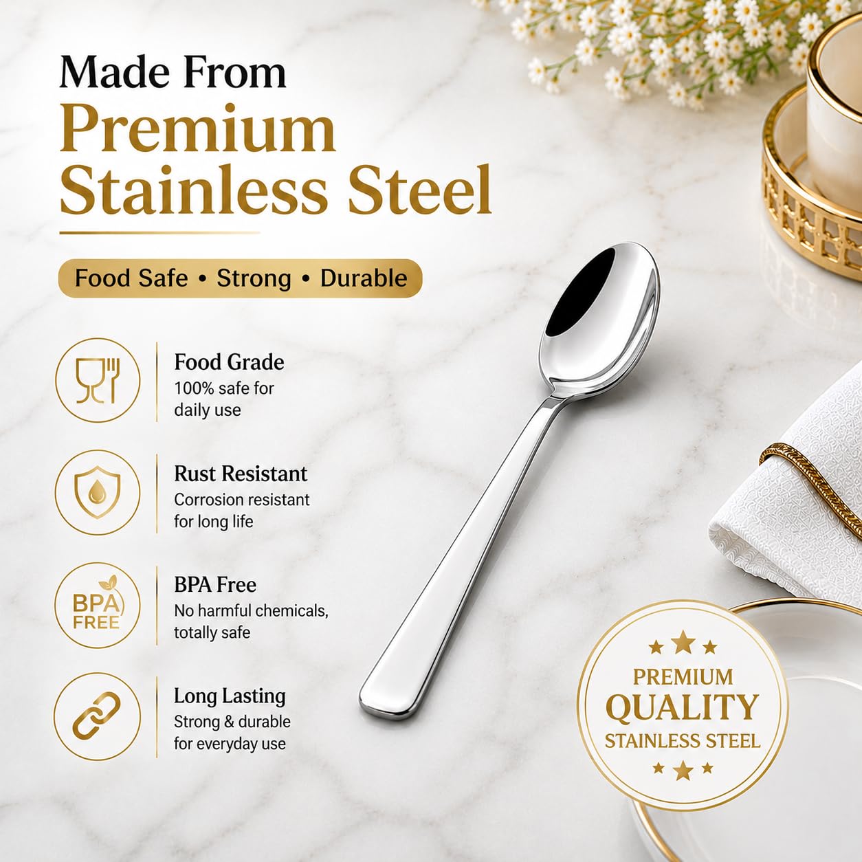 Kanshita's Rasoiware Stainless Steel Tea Spoon Set | Pack of 6 | Durable & Food-Grade Cutlery