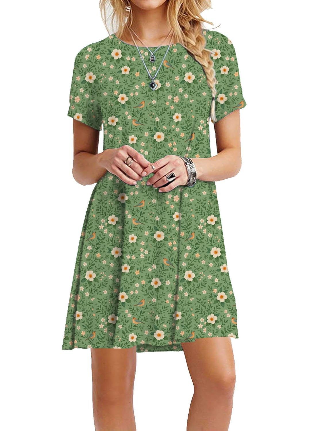 TOPONSKY Women's Casual Plain Simple Loose Flowy Short-Sleeve T-Shirt Dress