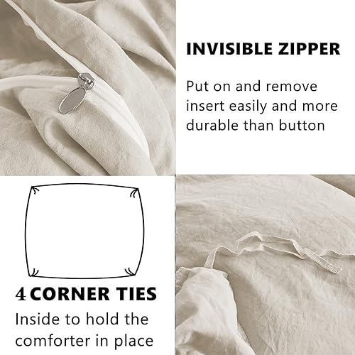 Miniatura 5 de HIG Juego de funda de edredón gris claro de 3 piezas con 2 capas de volantes, tamaño Queen, microfibra cepillada prelavada, estilo shabby chic, con