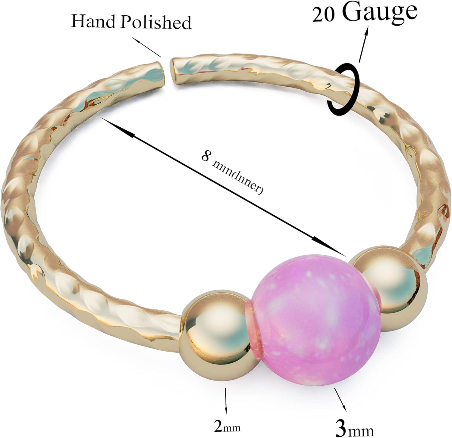 Cut Wire Gold Nose Ring - Nose Rings - 20 Gauge 14k Gold Filled Pink Opal Nose Piercing hoop - Image 5