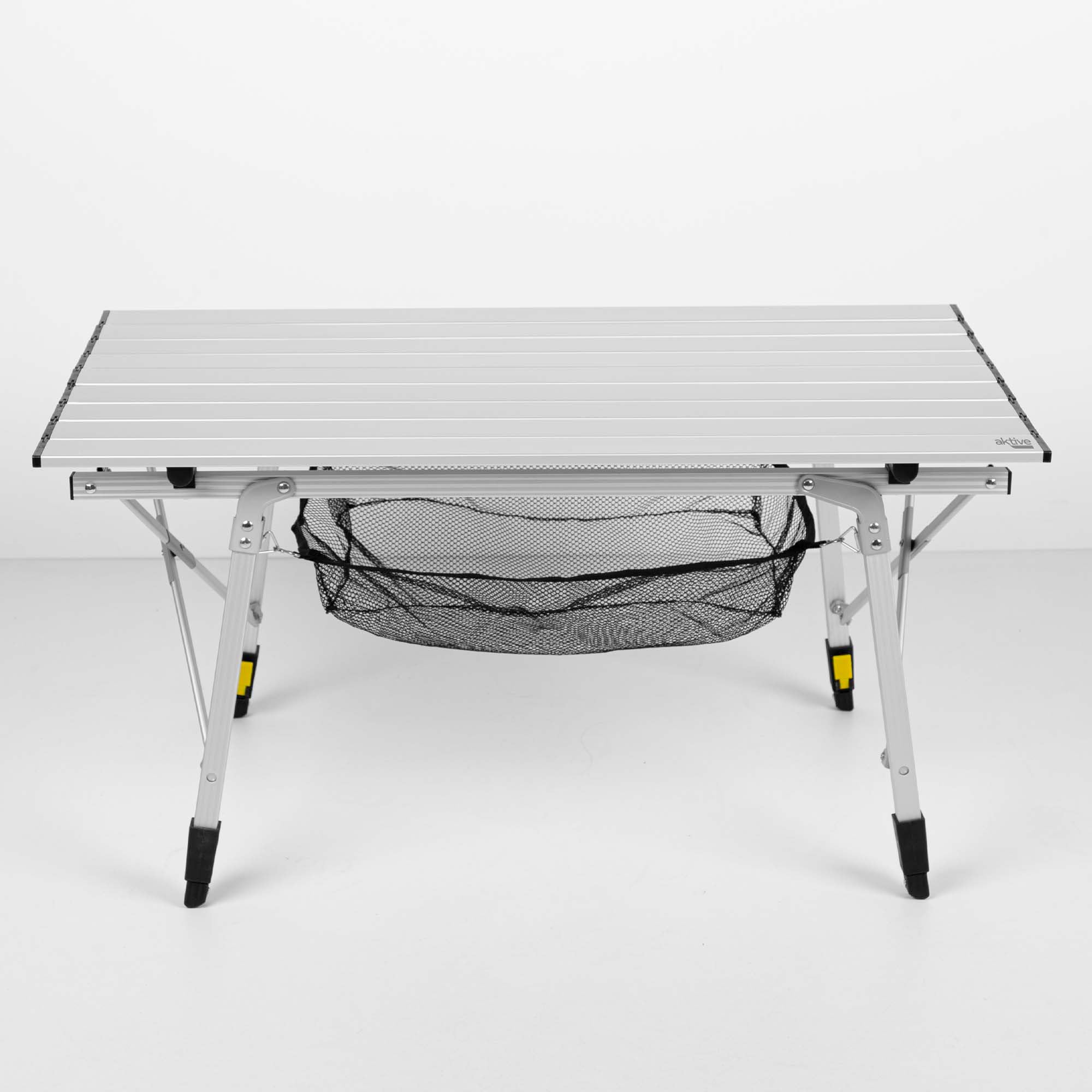 AKTIVE Tavolo pieghevole, 90x51x45/70 cm, gambe telescopiche, fermi antiscivolo, piano e telaio in alluminio, supporto 30 kg, rete rimovibile, tavoli pieghevoli, campeggio, spiaggia, picnic (63052)