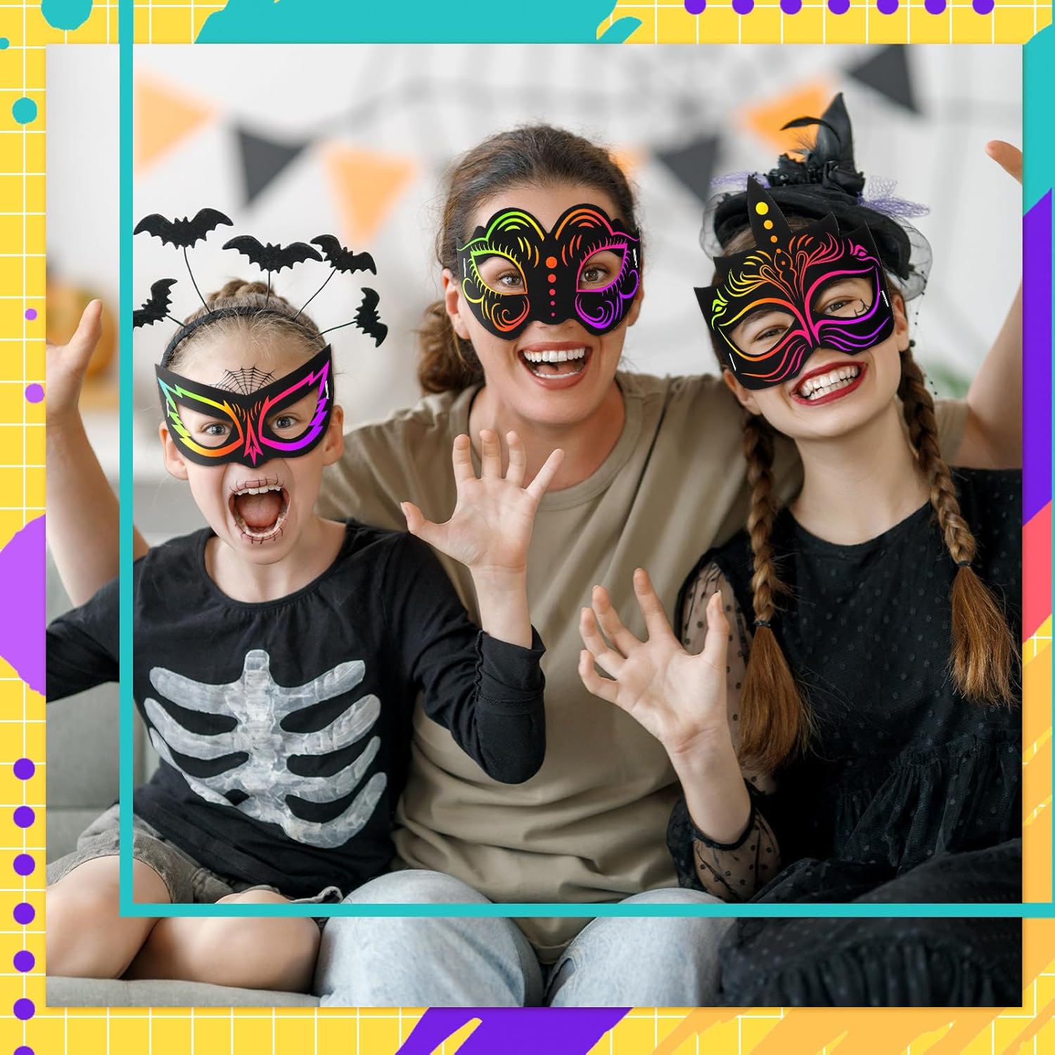 Realspring 120 Pcs Hero Scratch Paper Mask DIY Kids Masks Making Craft Kit for Masquerade Dress up Birthday Party Favor - Image 2
