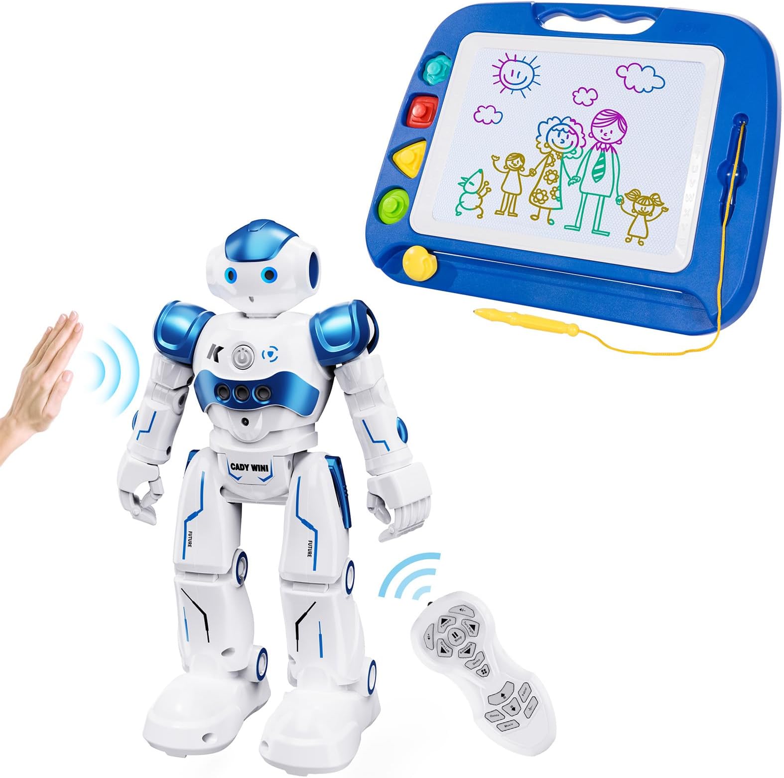 SGILE Kids Boys Girls Toys Gifts, Magnetic Drawing Board(Blue) Bundle with STEM Remote Control Robot Toy(Blue)