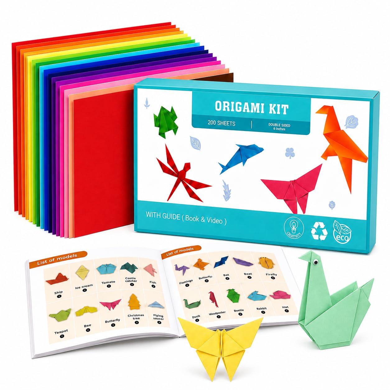 Origami Paper Kit - 200 Sheets & Guidebook -1