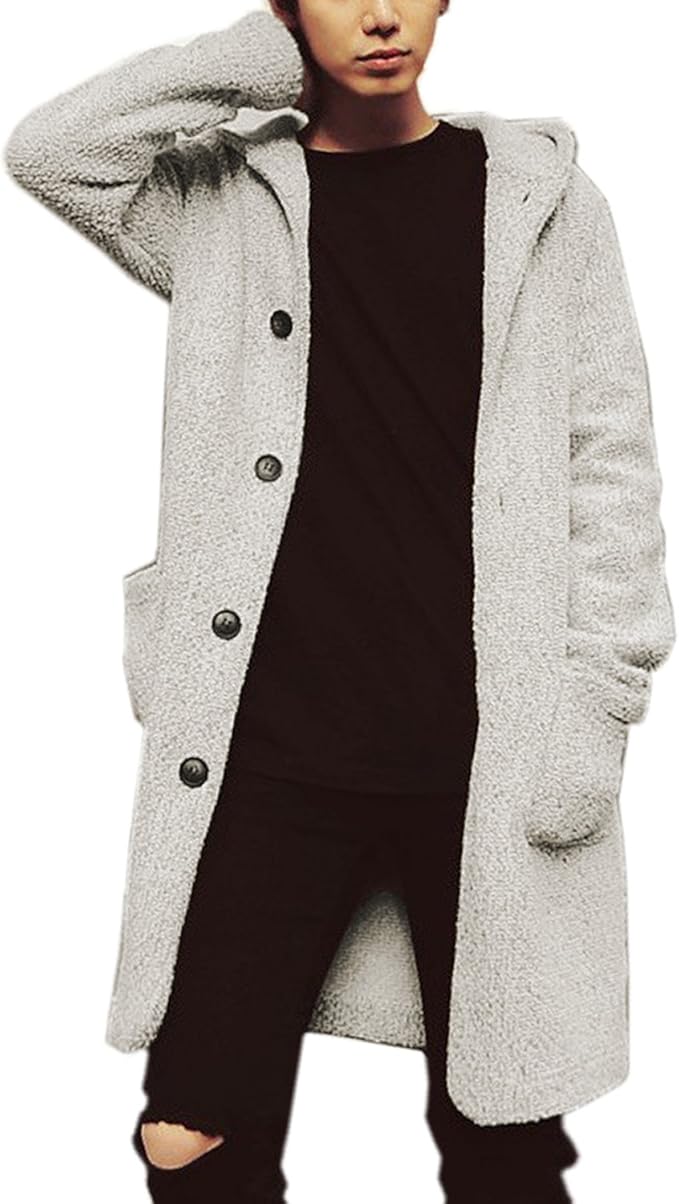 Amazon Co Jp Kmazn 圧縮ニット ロングコートメンズ ロング丈 シングル 防寒 フード付 カジュアル キレイめトレンド アウター 秋 冬 ファッション