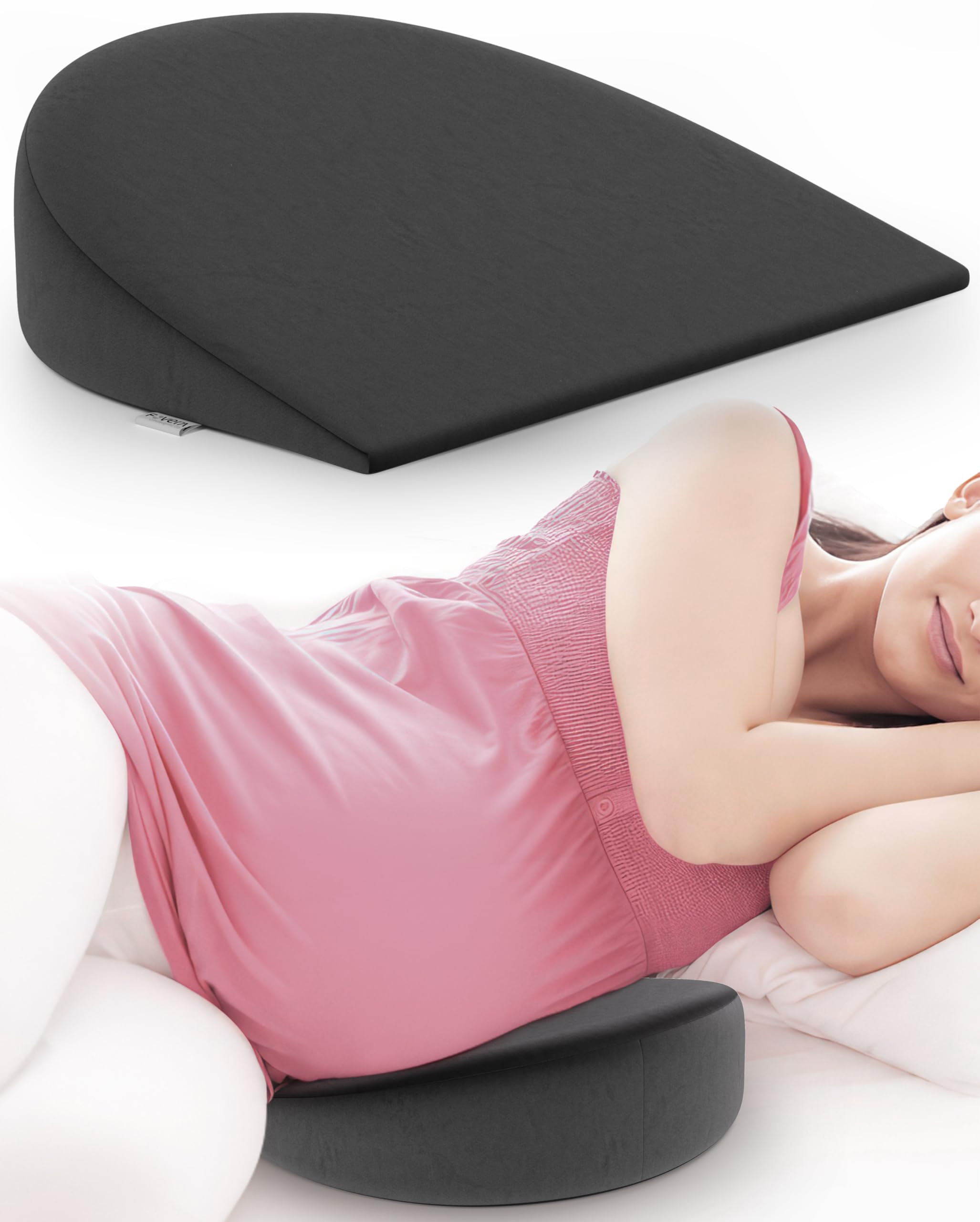 FOVERA Pregnancy Pillow for Pregnant Women | Memory Foam Maternity Pillow Wedge for Supporting Belly, Back During Pregnancy - Provides Soft-Support to The Baby Bump (Dark Grey)