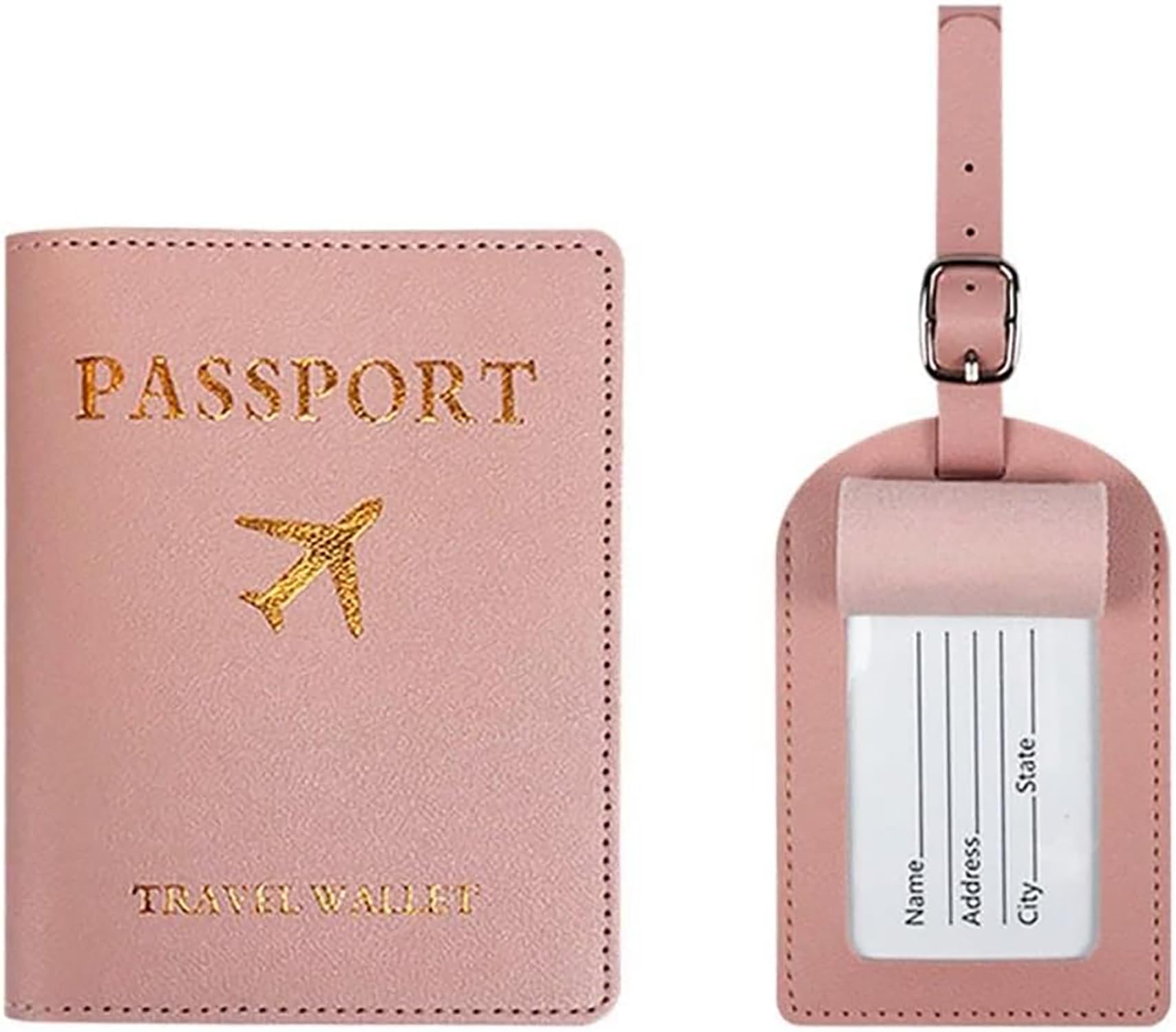 house of quirk Luggage Tag and Passport Protector Set, Plane Pouch Passport Suitcase Identification Leather Tag Luggage Tags for Children School Bag (Pink)-picture-16
