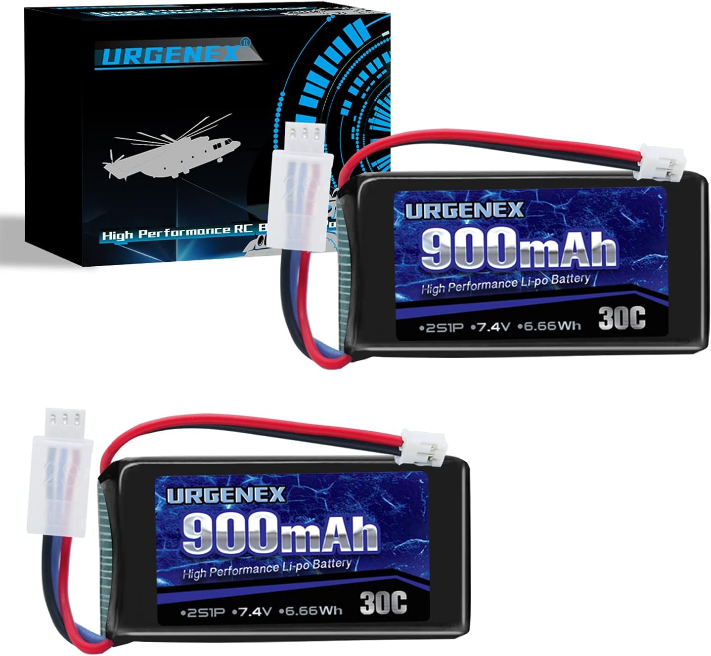 SCX24 lipo 7.4V Lipos 2S 30C 900mAh Rechargeable lipo with PH2.0 Plug Compatible with Most 1/10, 1/16, 1/18, 1/24 Scale RC Cars Trucks