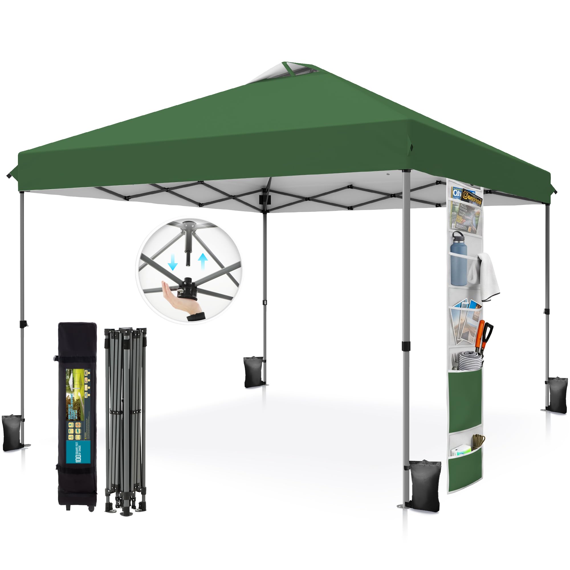 PHI VILLA 10x10 Pop up Canopy Tent, One Push Easy Set Instant Shade Tents