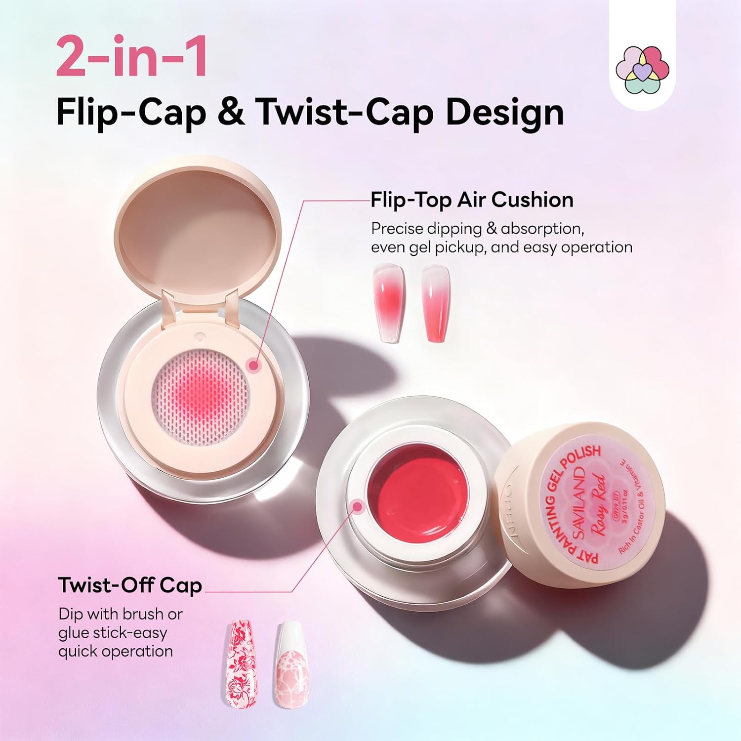 SAVILAND Cushion Patting Gel Polish Kit: 6 Colors Pat Gel UV LED Painting Gels with 100PCS Sponges for Nail Art Pigmented No Wipe Ombre Gels Polish Blooming Blush Aura Nails for DIY Home Salon