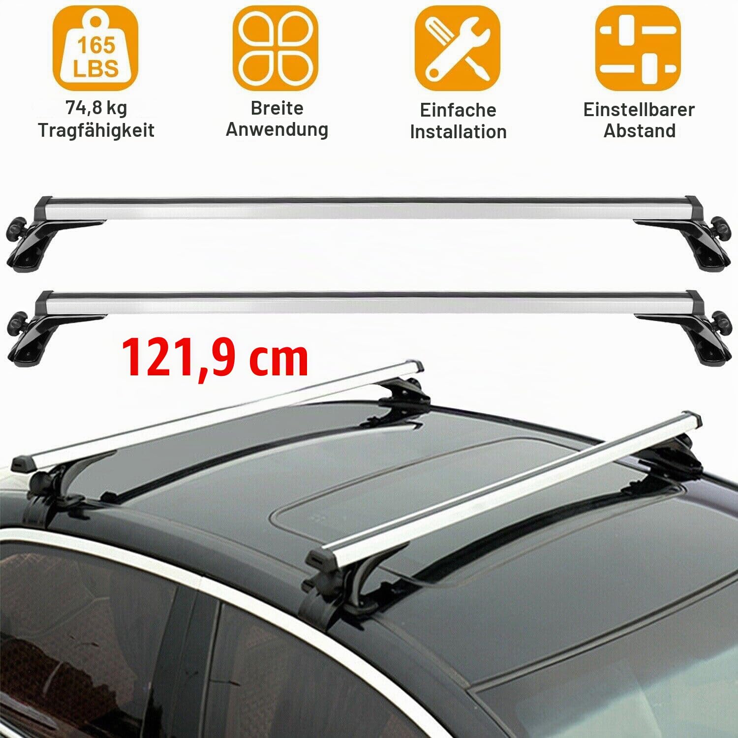 2 Stück Dachträger aus Aluminium, Universal Dachgepäckträger Relingträger Dachreling bis 75kg, Dachträger Ohne Reling Dachgepäckträger