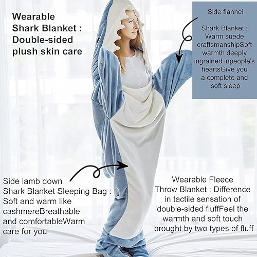 Saco de dormir de tiburón, manta de tiburón con capucha para adulto, manta de tiburón con capucha para adulto, manta de tiburón súper suave y cómoda