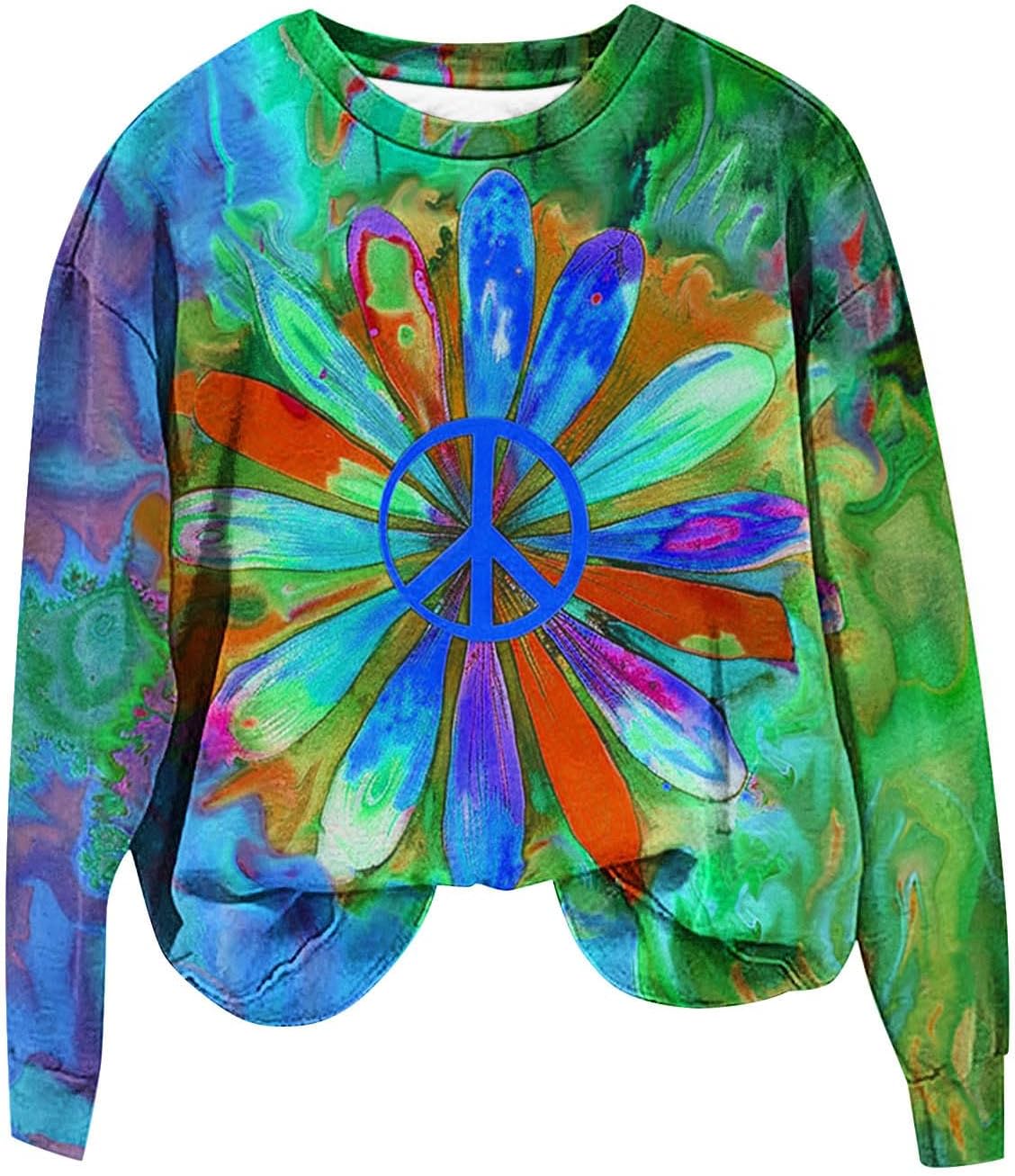 Retro Peace Pullover Tops for Women Peace Love Sign Sweatshirt Vintage Trendy Hippie Floral Shirt Y2K Streetwear