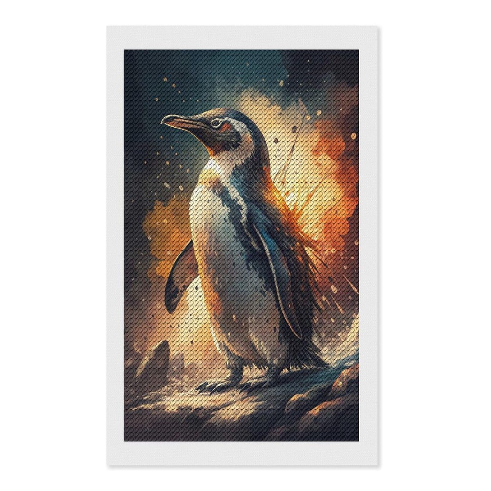 Junmoney Penguin with Fiery Aura Diamond Painting Set 12"x20", Modern Decor, for Beginners, Printed Canvas, Thoughtful Handmade Gift, with Tool Kit