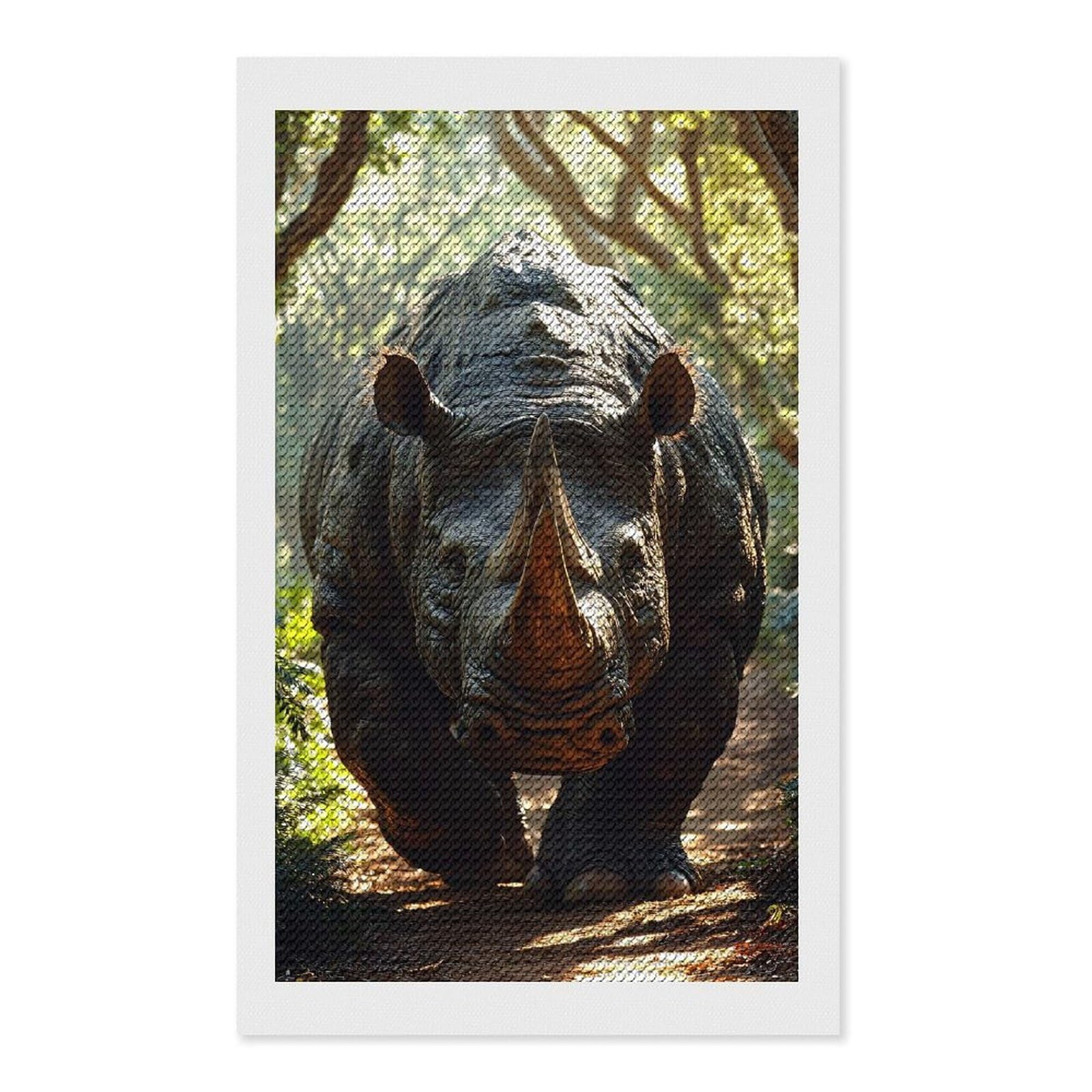 Junmoney Rhino Walking on A Forest Path Round Drill Diamond Painting 12"x20", Satisfying Creative Project, Complete Accessories, Printed Canvas