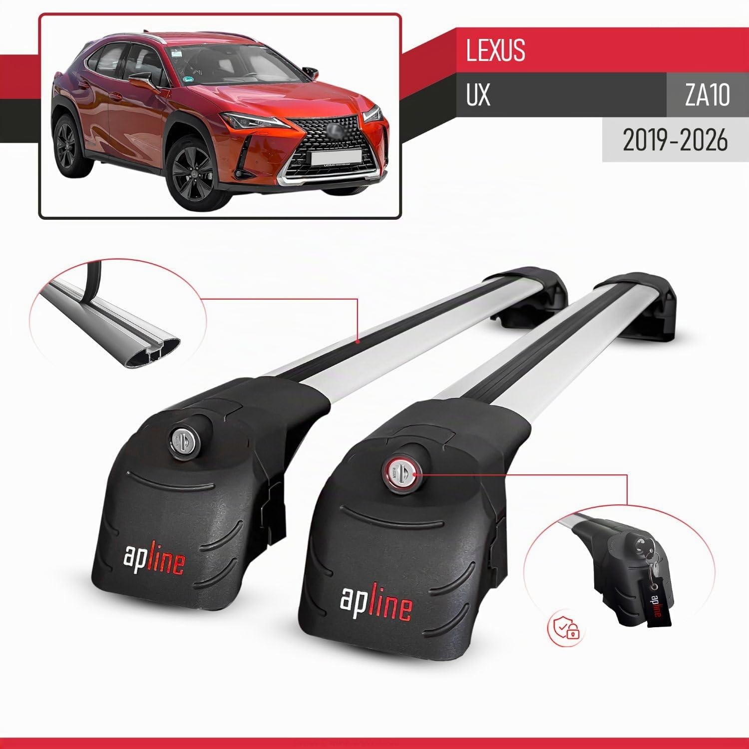 Compatible con Lexus UX (ZA10) 2019-2026 Modelo Ace-2 Barra de Techo Auto Portaequipajes Barras Transversales Gris Aluminio 2 Barras