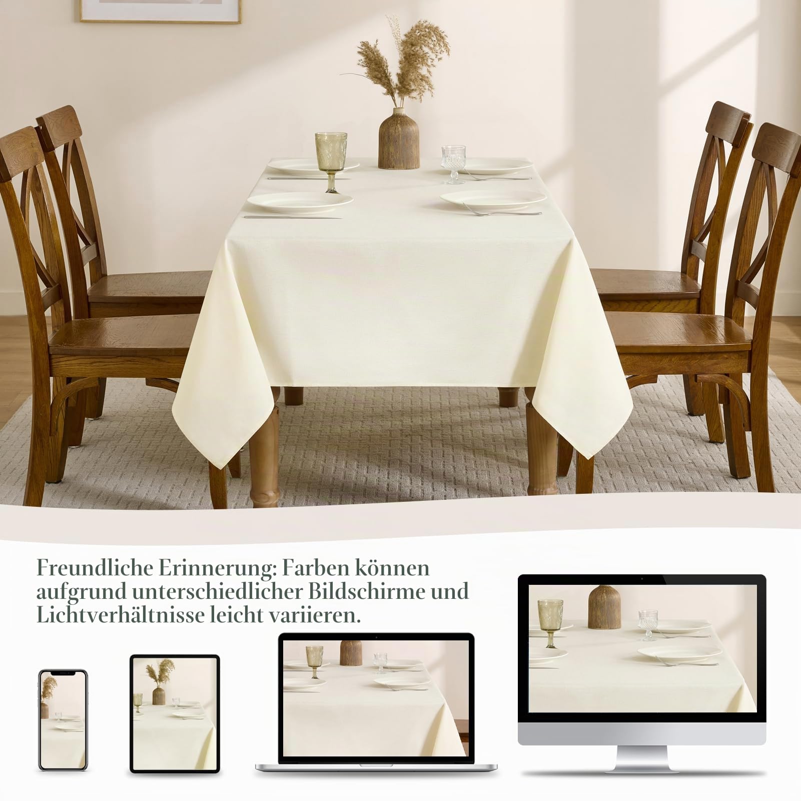 Abwaschbare Tischdecken groß 350x150 cm Tischdecke Rechteckig Leinenoptik Tischtuch Beige Abwaschbar Wasserabweisende Gartentischdecke Table Cloth für Frühling Outdoor,Ostern,Hochzeiten