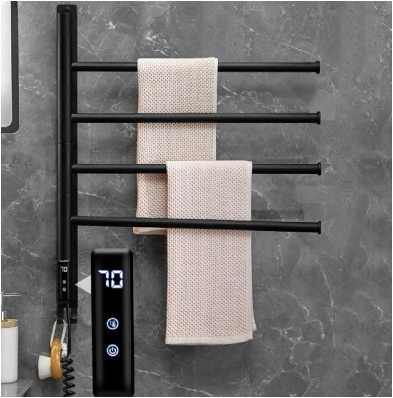 Black Electric Towel Warmer Rack, Wall-Mounted Aluminum Swivel Towel Dryer with Timer for Towels, Blankets & Bathrobes - Perfect Bathroom Accessory