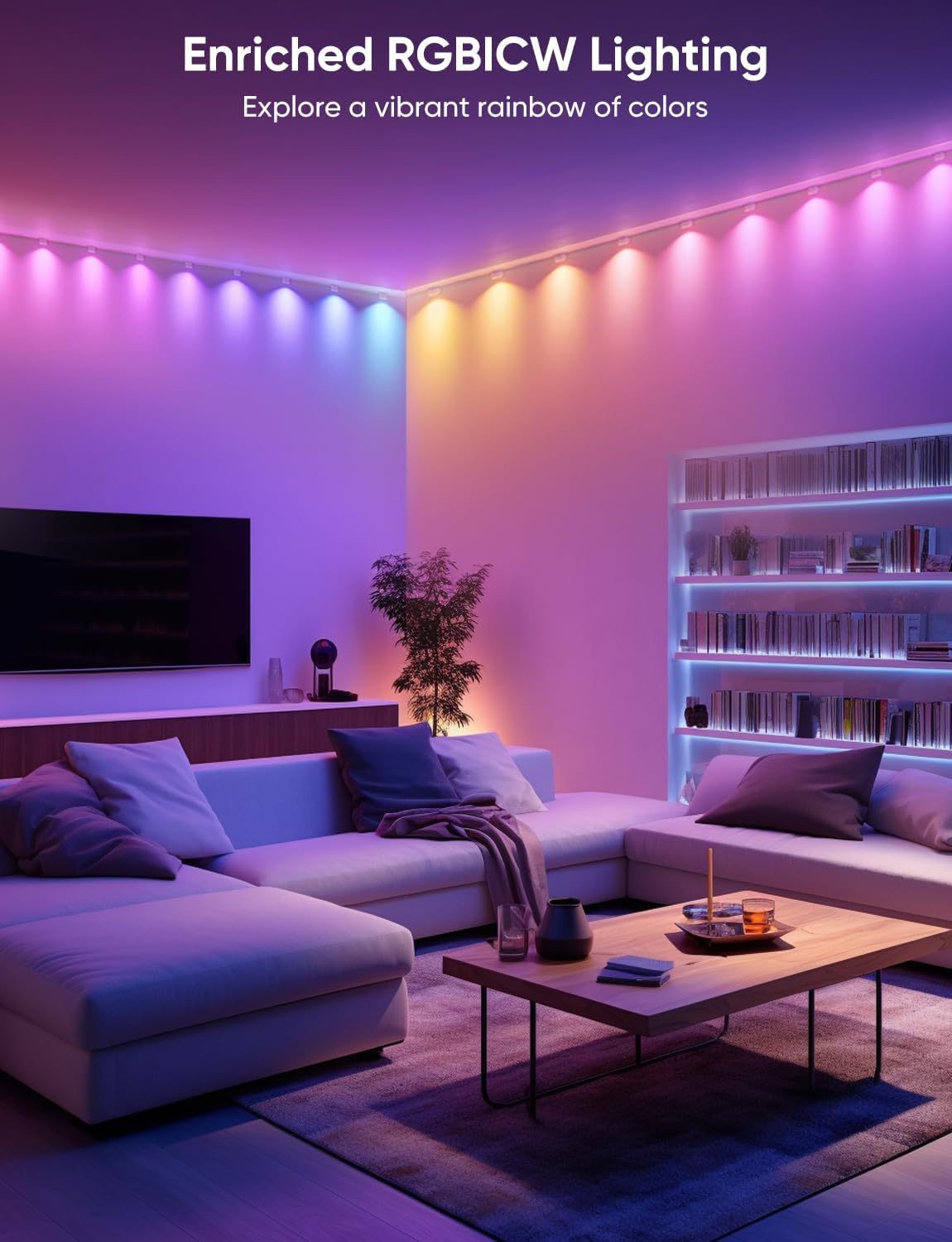 Smart RGB String Downlights, 30ft with 30 LED Smart LED String Lights Works with Alexa/Google, 111 Scene Modes, Color Changing Indoor Wall Light Fixture for Party, Children's room, Music Sync, White